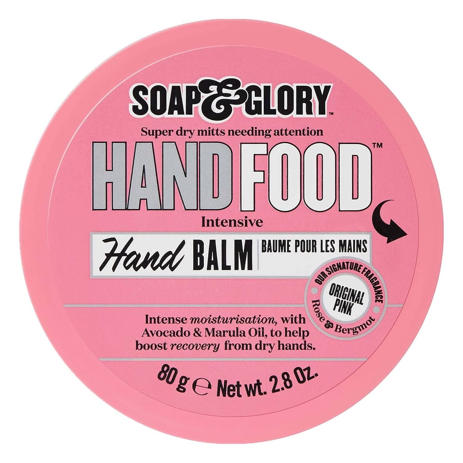 Soap & Glory Original Pink Hand Food Intensive Hand Balm - Avocado + Marula Oil Hydrating Cuticle & Hand Moisturizer - Rose & Bergamot Scented Hand Cream for Dry Hands (80g) - Image 2