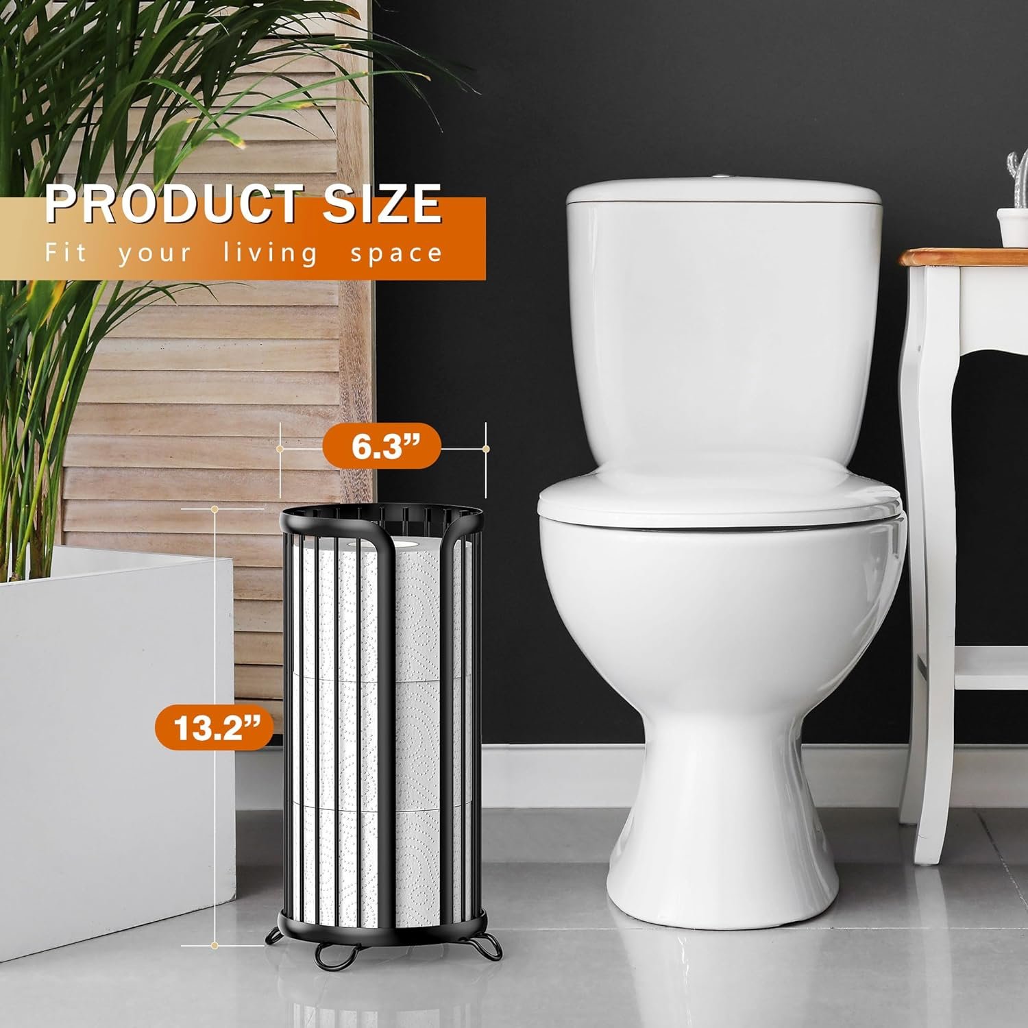 Toilet Paper Holder Stand, Freestanding Toilet Tissue Organizer, Minimalistic Storage Solution, Reserve Mega Rolls,Modern Black-2PACK - Image 5