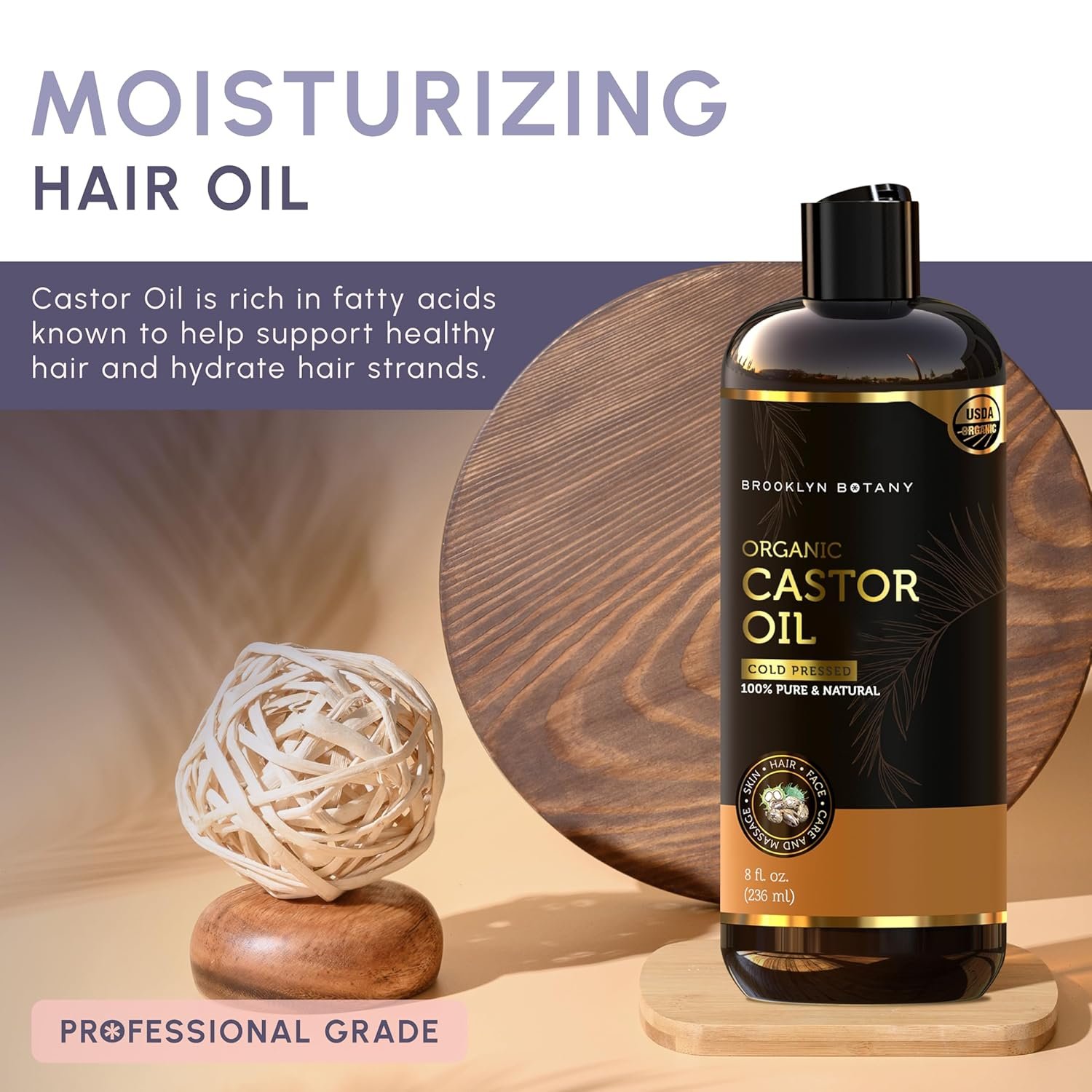 Brooklyn Botany Organic Castor Oil for Hair Growth, Eyelashes & Eyebrows - 100% Pure and Natural Carrier Oil, Hair & Body Oil - Moisturizing Massage Oil for Aromatherapy - 8 Fl Oz - Image 6