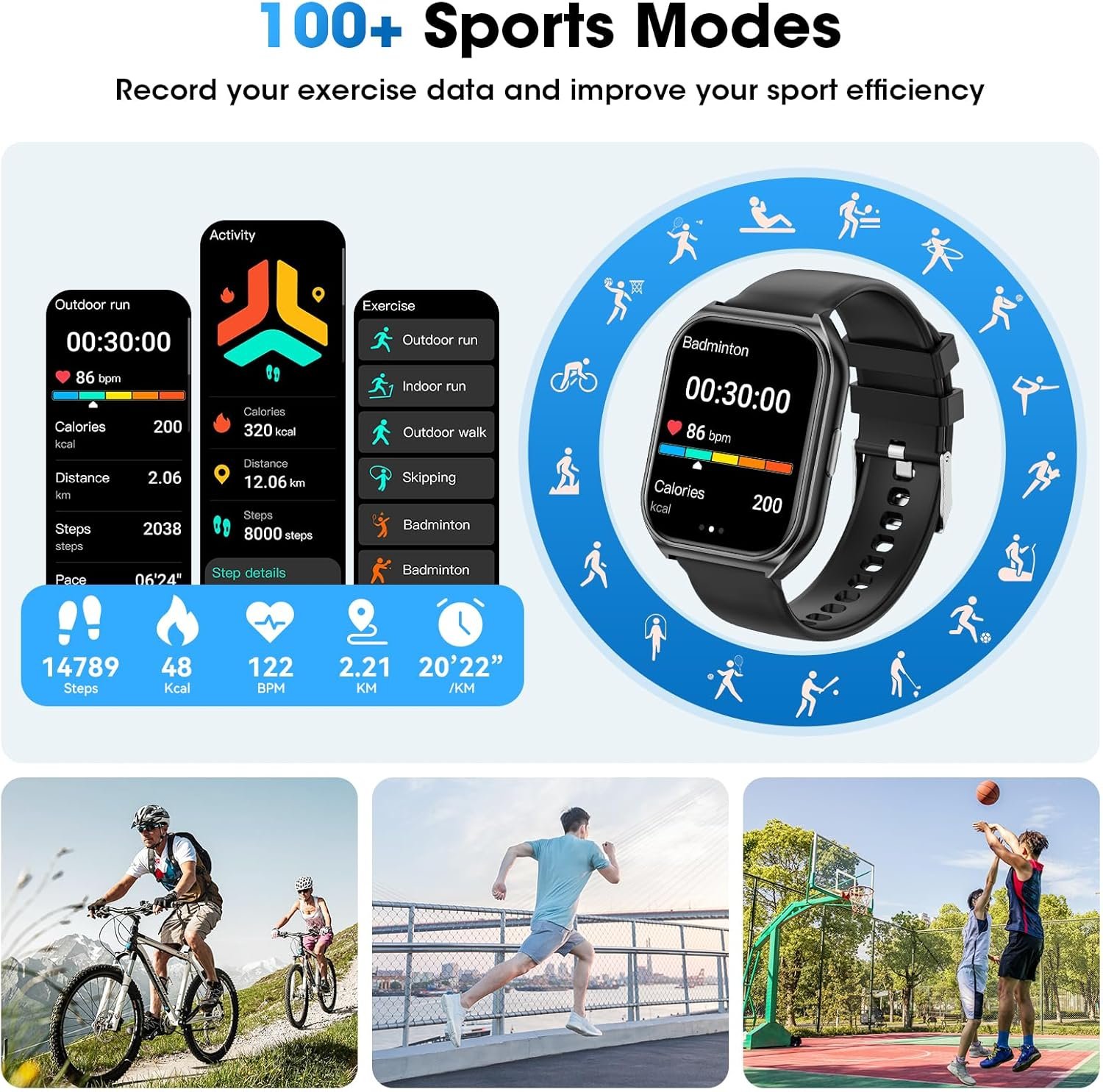 Smart Watch for Men Women, 1.85" HD Smartwatch (Answer/Make Call),Activity Fitness Tracker with Heart Rate Sleep Monitor Pedometer,100+ Sport Modes, Fitness Watch for Android iPhone (Black) - Image 5