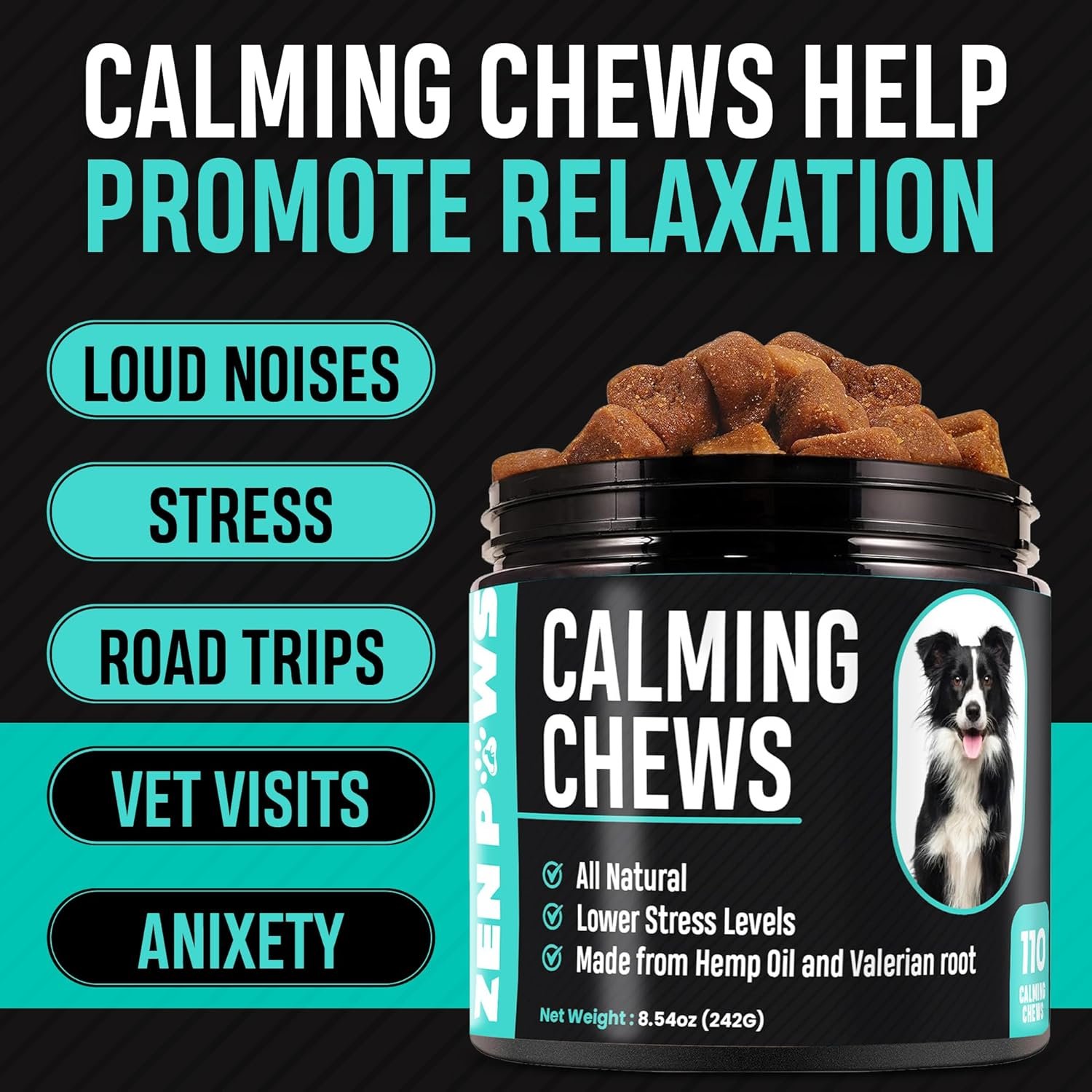 Hemp Calming Chews for Dogs with Anxiety and Stress - Dog Calming Treats - Dog Anxiety Relief - Storms, Barking, Separation - Valerian - Hemp Oil - Calming Treats for Dog - Image 6