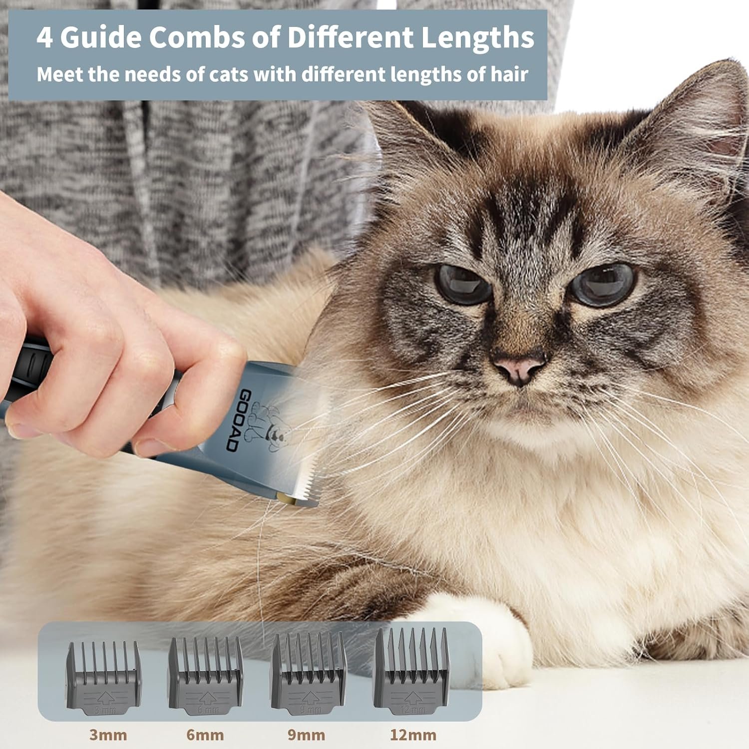 Cat Clippers for Matted Hair, Cat Grooming Kit, Cordless Cat Shaver for Long Hair, Low Noise Paw Trimmer, Cat Hair Trimmer for Grooming,Quiet Pet Hair Clippers Tools for Cats Dogs (Blue) - Image 8