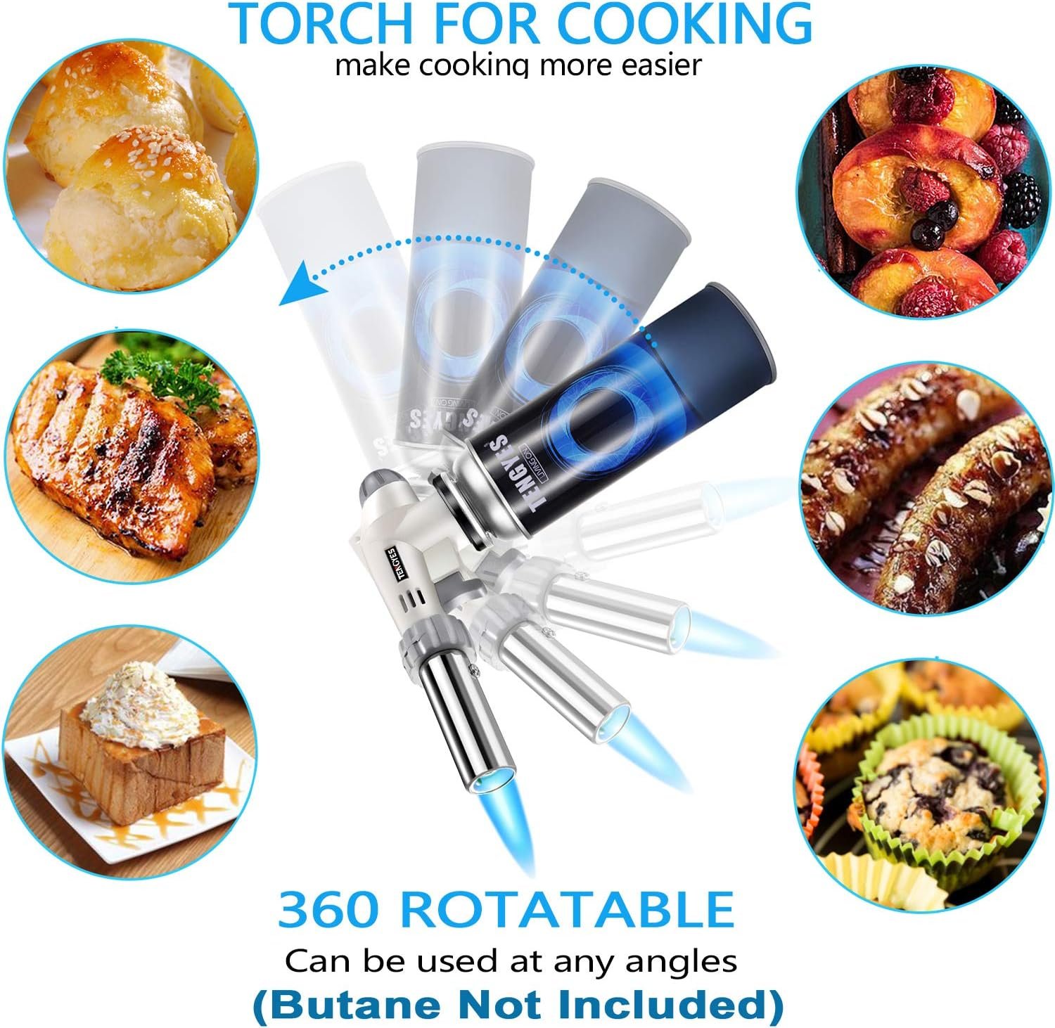 Blow Torch Kitchen Butane Lighter - Culinary Torch Chef Cooking Torch Professional Adjustable Flame with 360 Degree Inverted for Creme, Brulee, BBQ, Baking, Jewelry by TENGYES (Butane Not Included) - Image 5