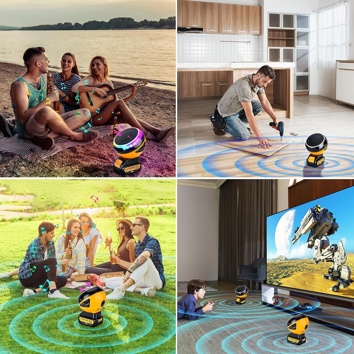 Bluetooth Speakers for Dewalt 20V Max Battery,Portable Speaker Wireless with HD Sound,BT5.3,TWS Pairing,Dynamic RGB Color,52 ft Range for Jobsites,Outdoor,Home Party,Camping - Image 8