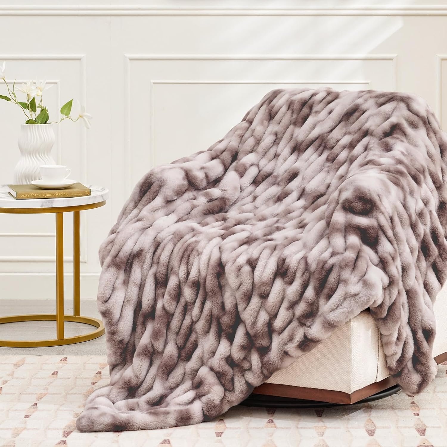 Ultra Soft Luxury Faux Fur Throw Blanket for Counch,Fuzzy Fluffy Plush Warm Cozy Elegant Wrinkled Blanket for Sofa Bedroom Living Room,(50"x60",Tie-dye Taupe) - Image 4