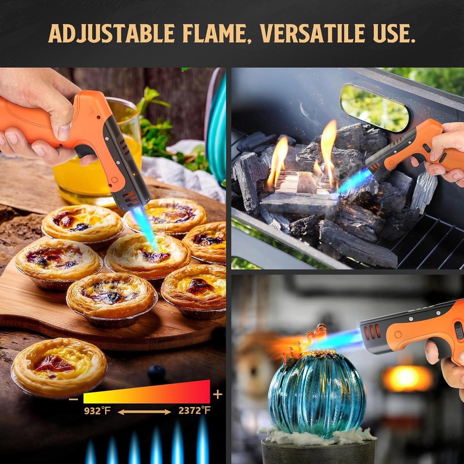 GIBOT Butane Torch Lighter Gun, Refillable Cooking Torch with Adjustable Flame & Safety Lock, Ergonomically Designed Gun lighter for Cooking Welding Grill Industrial Butane Gas Not Included(Orange) - Image 4