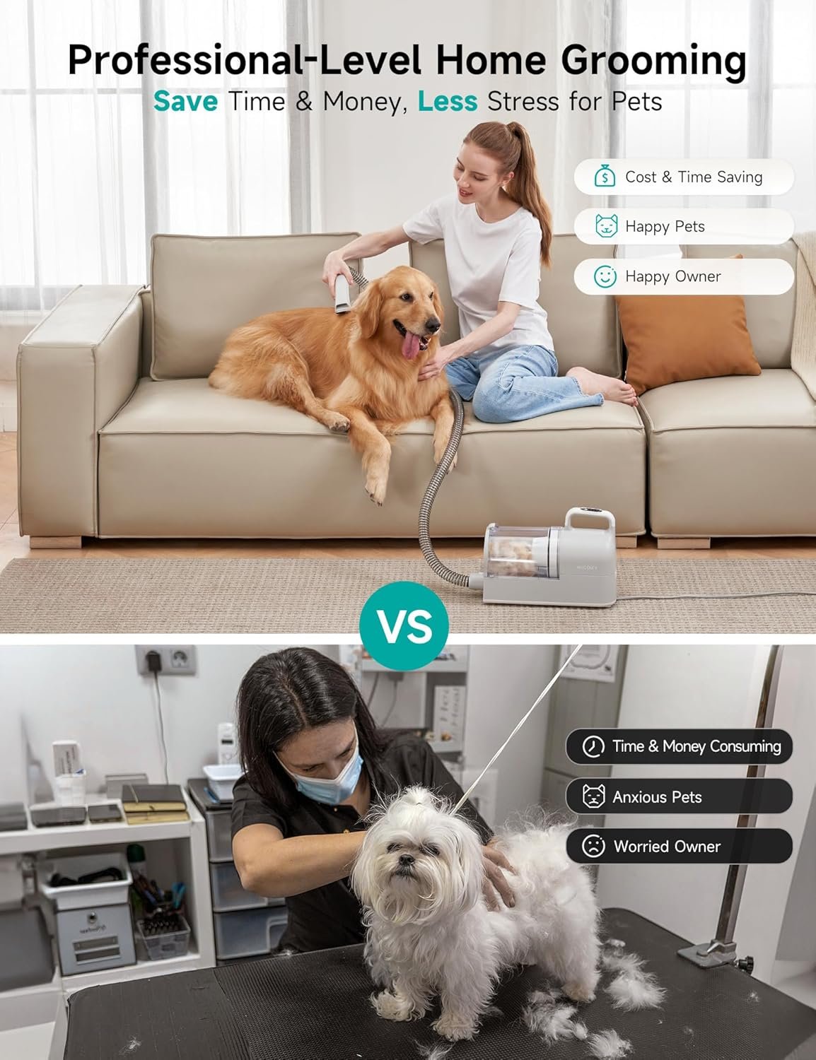 Hicozy S1+ Dog Grooming Vacuum, 12000Pa Minimum 50dB Quiet Dog Vacuum for Shedding Grooming with 2L Dust Cup, 6 Professional Dog Grooming Kit for Dogs Cats, Gray - Image 7