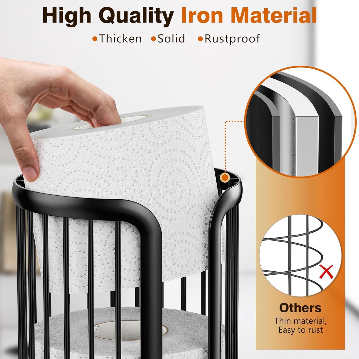 Toilet Paper Holder Stand, Freestanding Toilet Tissue Organizer, Minimalistic Storage Solution, Reserve Mega Rolls,Modern Black-2PACK - Image 6