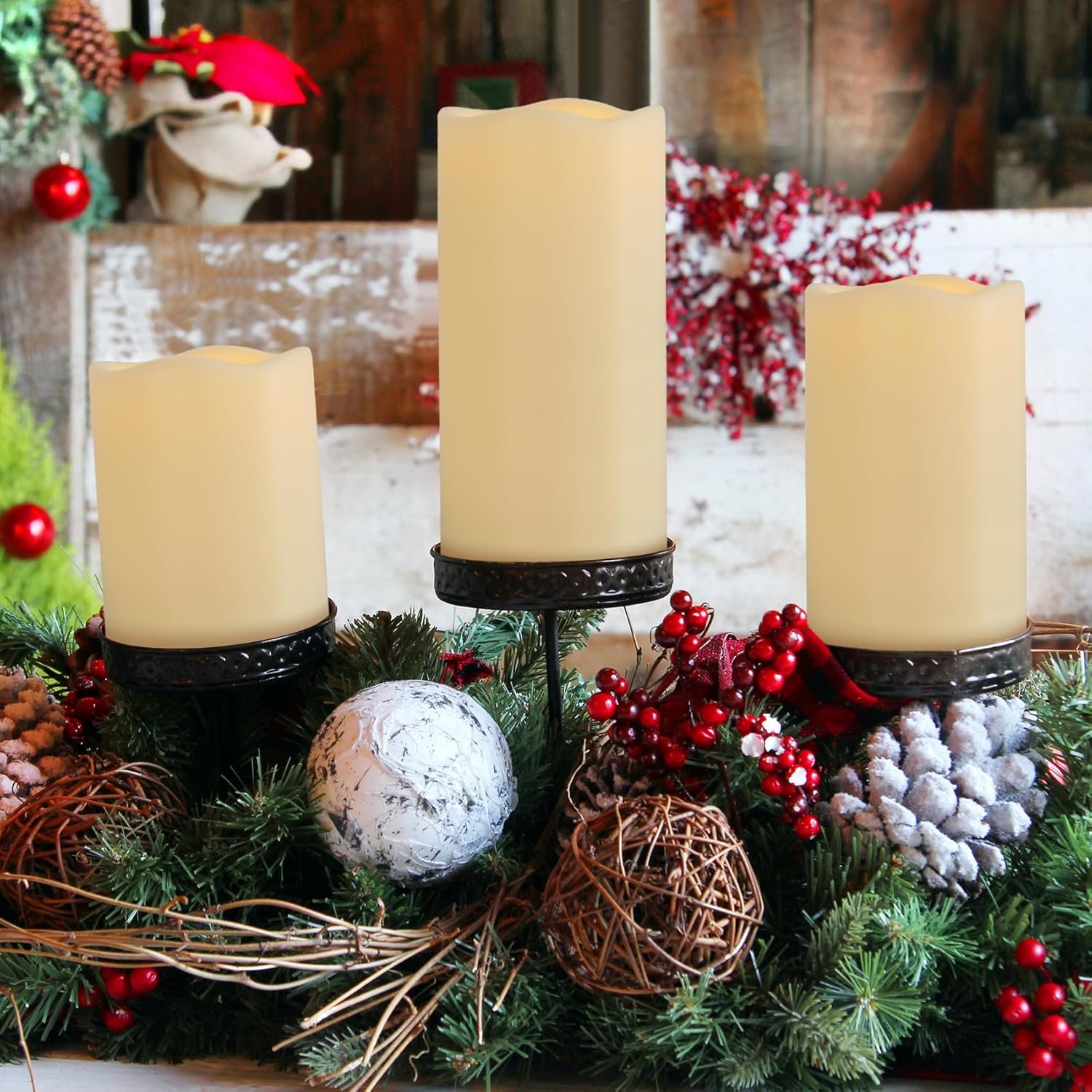 Battery Operated Candles Flickering Flameless Candles with Remote and Timer, Waterproof Outdoor LED Pillar Flameless Candles for Home Wedding Decor, Ivory Plastic, D 3" x H 4" 5" 6" - Image 6