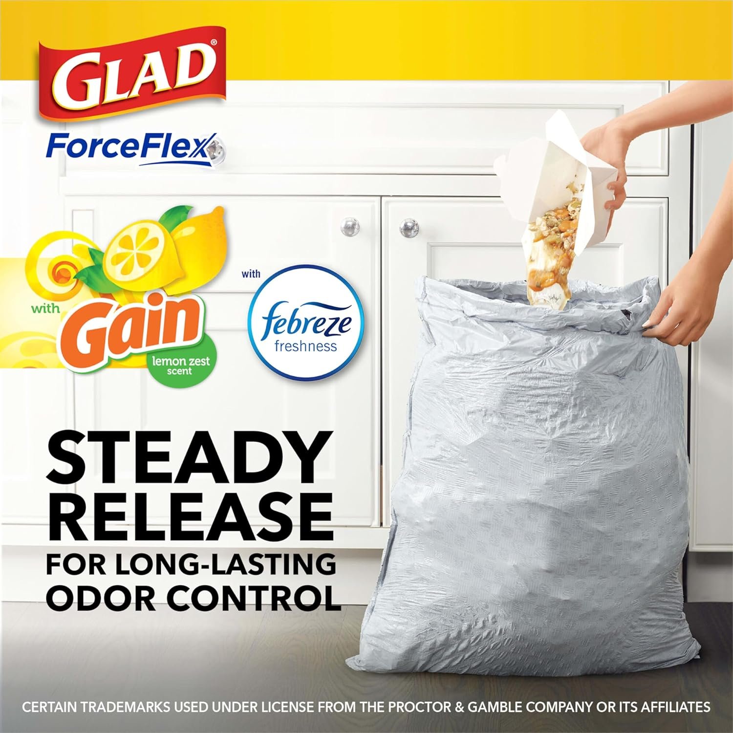 Glad Trash Bags, ForceFlex Tall Kitchen Drawstring Garbage Bags, 13 Gal, Gain Lemon Zest, 110 Ct, Pack May Vary - Image 6