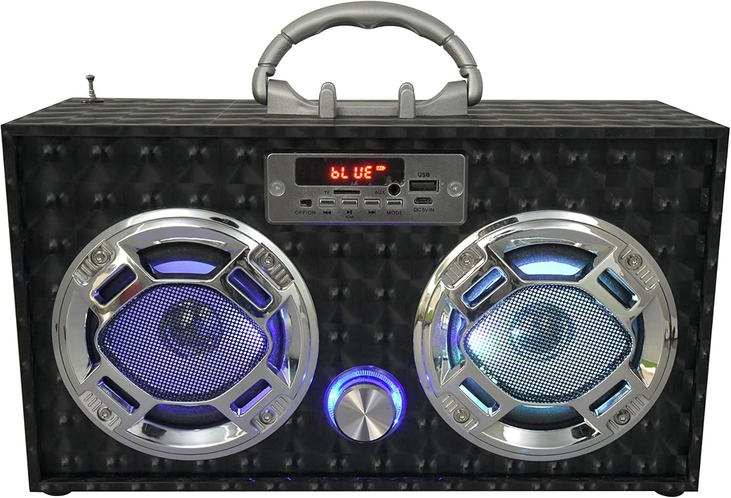 Boombox Speaker with LED Lights – Retro Bluetooth Speaker w/Enhanced FM Radio - Perfect for Home and Outdoor (Black) - Image 7