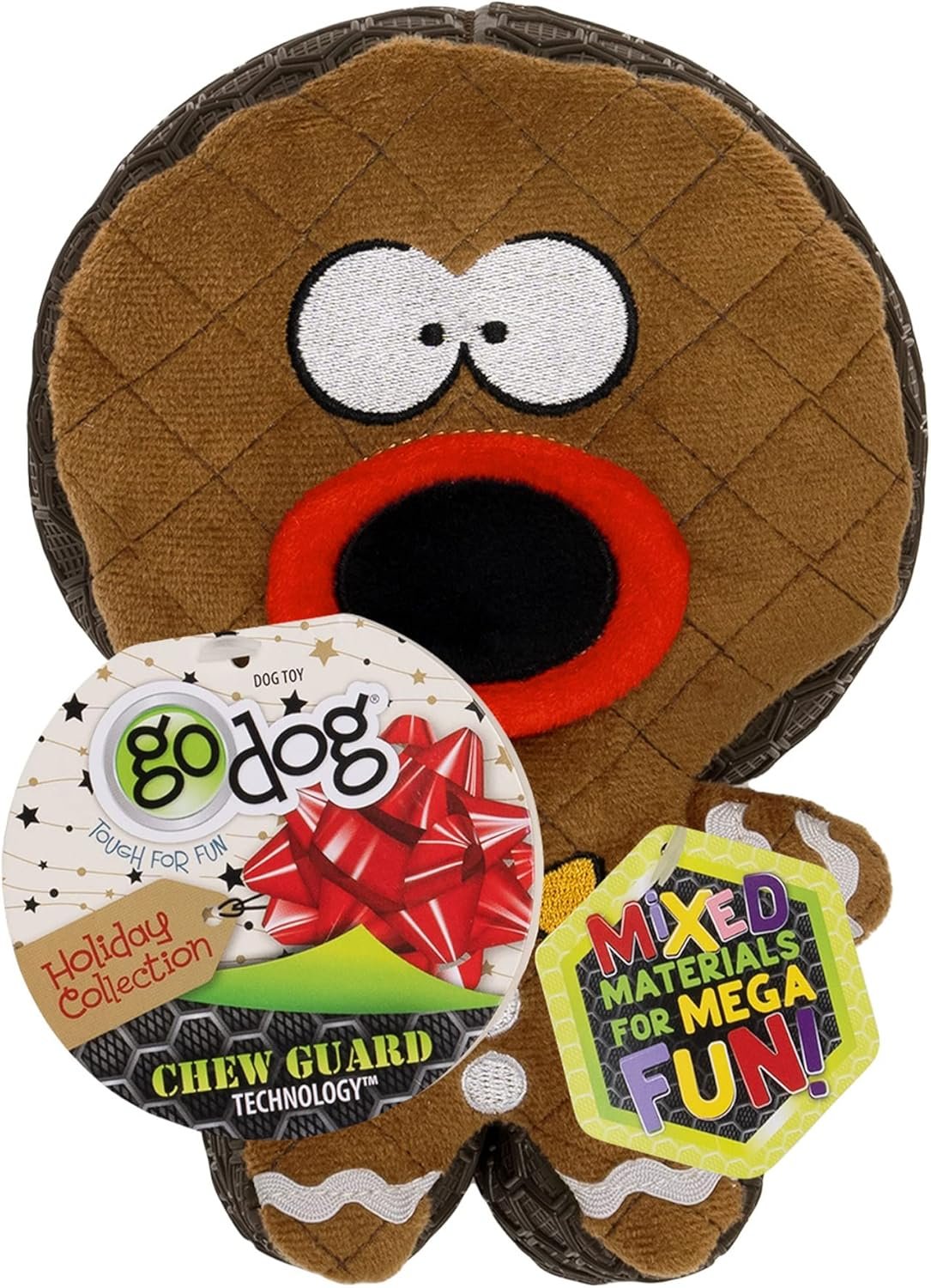 goDog Holiday Collection Mixed Materials TPE-Plush Gingerbread Man Squeaky Dog Toy, Chew Guard Technology - Brown, One Size - Image 5