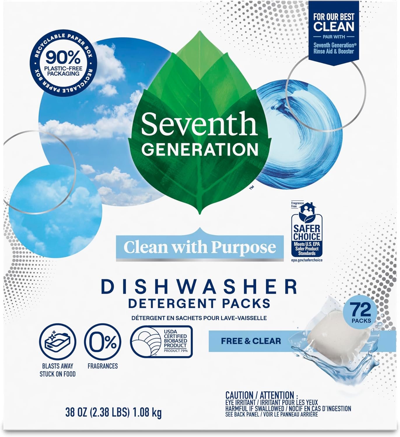 Seventh Generation Dishwasher Detergent Packs for sparkling dishes Free & Clear Dishwasher Tabs (72 Count) - Image 3