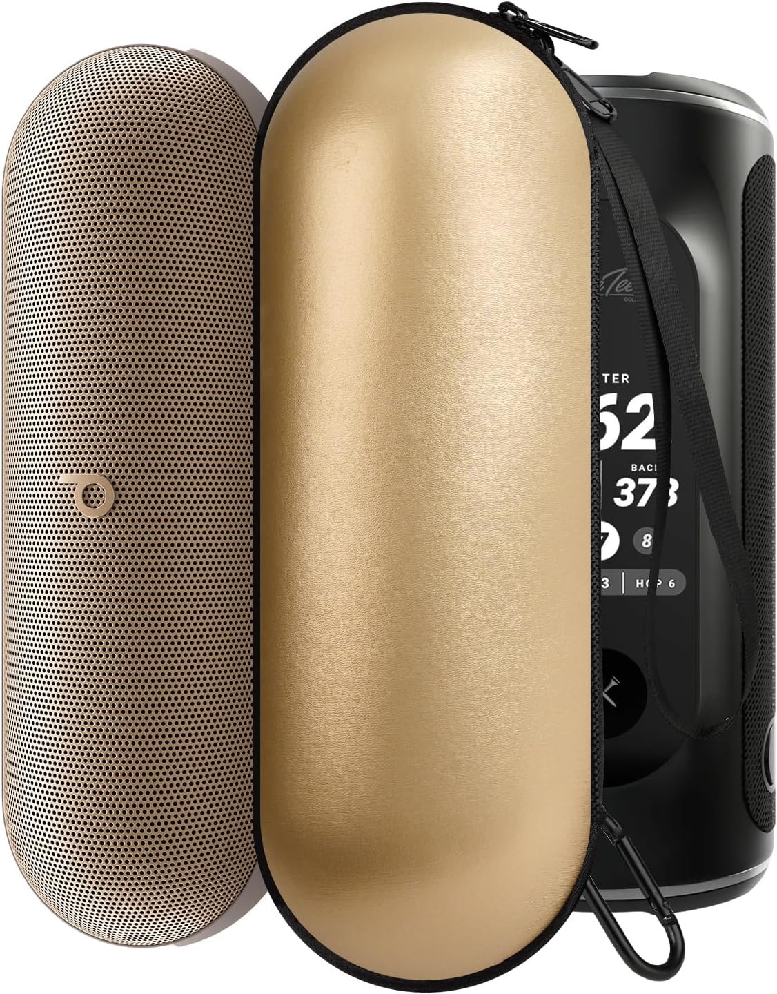 Hard Carrying Case Compatible with Beats Pill Speaker 2024 Version and Adapter Accessories, Lightweight and Portable Protection for Travel and Home Storage, Equipped with Carabiner Clip, Gold - Image 2