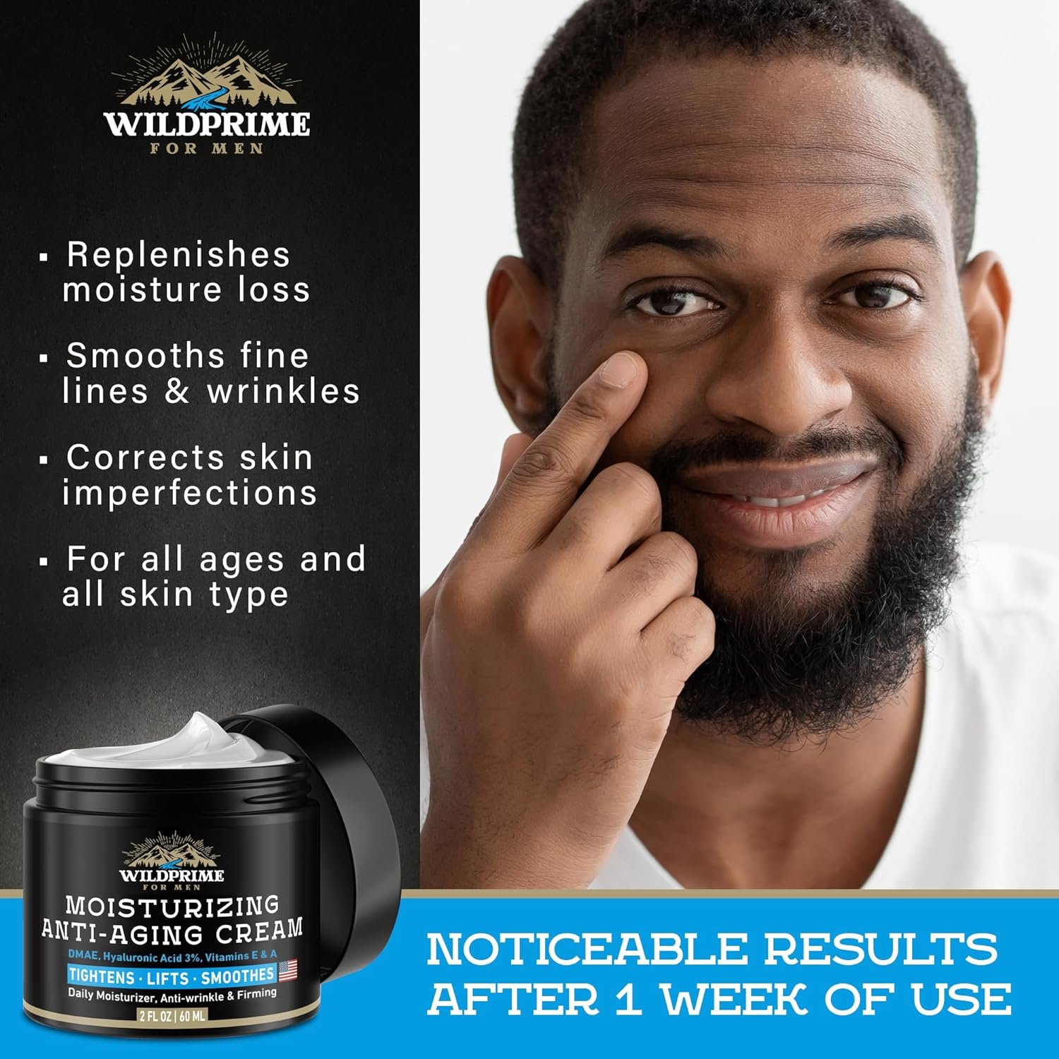 Men's Face Moisturizer Cream - Anti Aging & Wrinkle - Made in USA - Collagen, Hyaluronic Acid, Vitamins E & A, Avocado Oil - After Shave Lotion - Age Facial Skin Care, Day & Night Moisturizing, 2 oz - Image 5