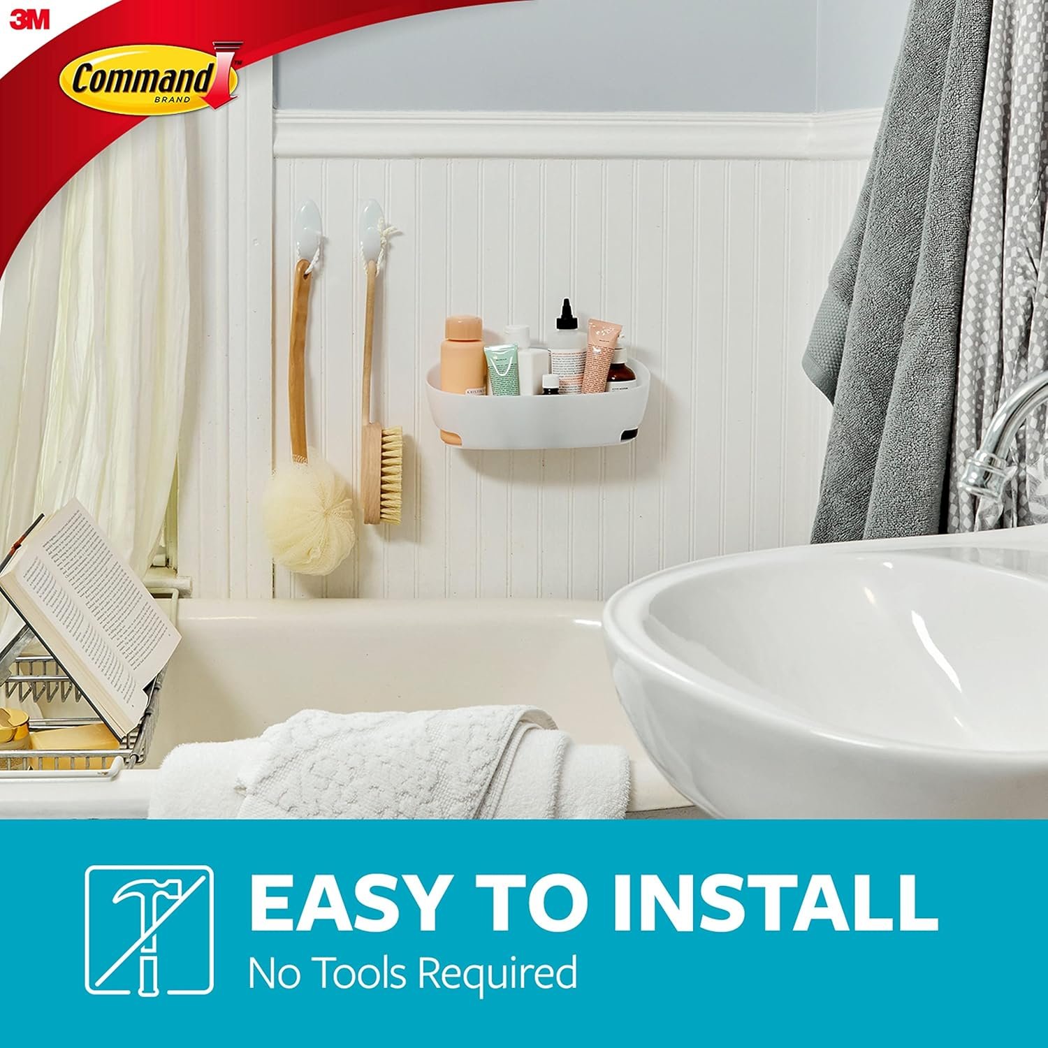 Command Shower Caddy with 4 Water Resistant Command Strips, Holds up to 6.5 lb, 11.46" x 4.66" x 4.82" Damage Free Bathroom Organization, Proven to Hold Better Than Suction Cups - Image 4