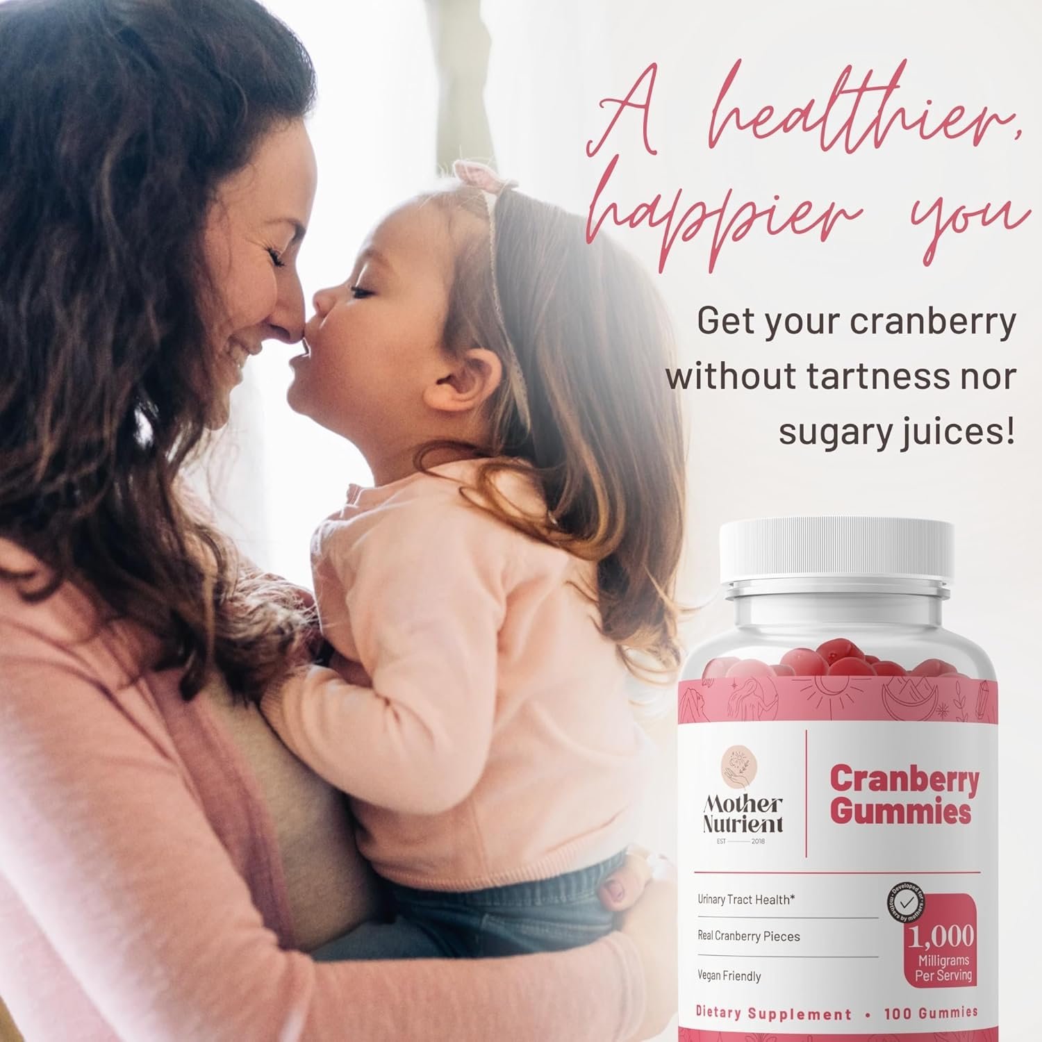 Mother Nutrient Cranberry Gummies Supplement for Women & Kids- Urinary Tract Health- Less Tart & 90% Less Sweet, Gluten-Free, Non-GMO, Vegan - Pure Cranberry Extract 1000mg - 100 Count. - Image 3