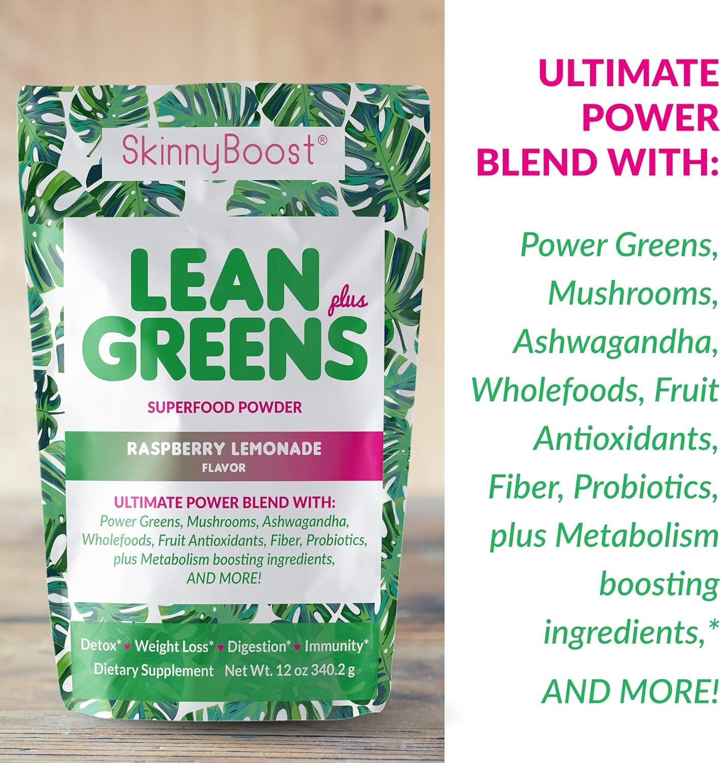 SkinnyBoost - Lean Greens & Super Food Powder - Ultimate Power Blend with Green Tea, Mushroom Blend, Ashwagandha, Spirulina Algae & Wholefoods - Natural Detox & Clean Energy - 30 Servings -12 Oz - Image 4
