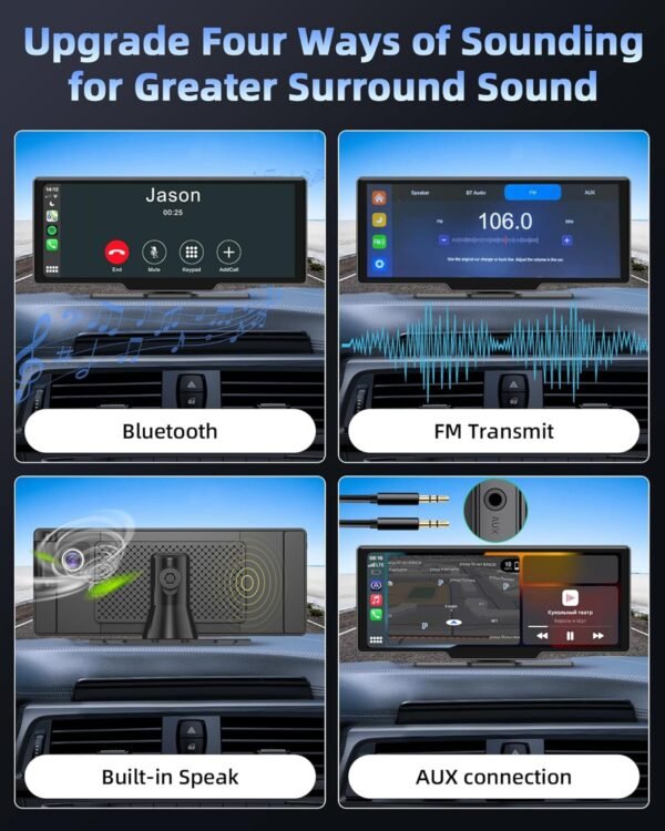 【Lens Flip】 10.26''Wireless CarPlay Screen for Car 2.5K Dash Cam with Backup Camera Portable Android Auto Car Stereo, GPS Navigation, Bluetooth, AirPlay, AUX/FM, Siri for All Vehicle - Image 8