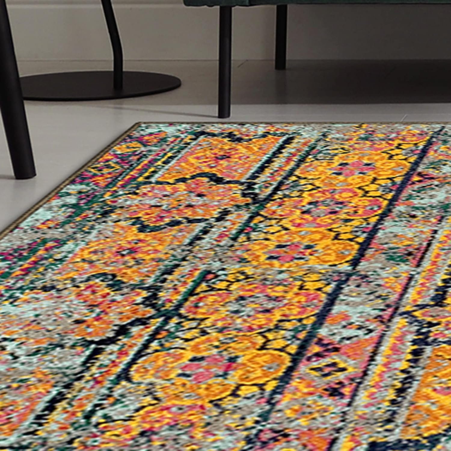 Superior Indoor Large Area Rug, Jute Backing, Perfect For Hallway, Entryway, Office, Living/ Dining Room, Bedroom, Kitchen, Floor, Floral Stripe Medallion Decor, Zebrina Collection, 8' x 10', Aqua - Image 11