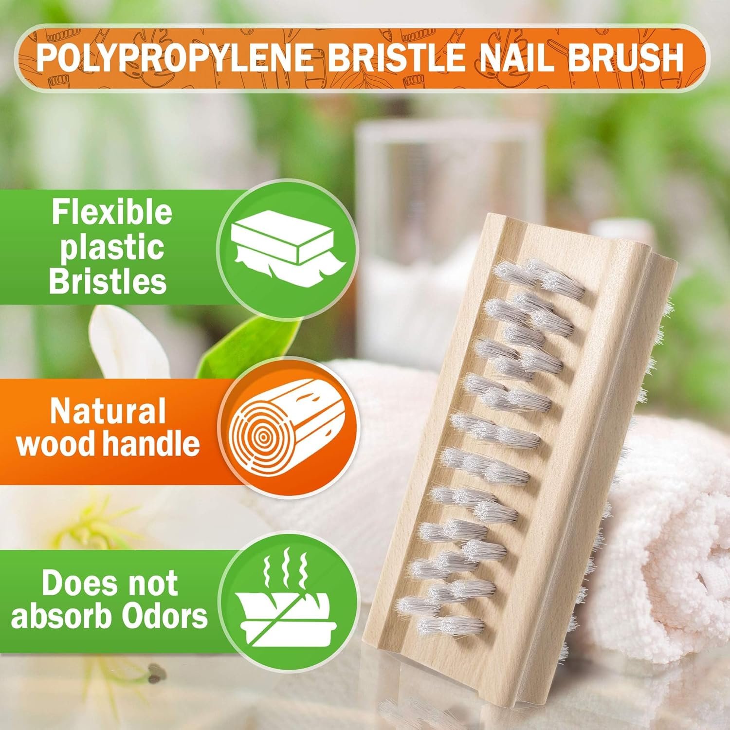 Konex Non-Slip Wooden Two-sided Hand and Nail Brush. Fingernail Brush for Nail Cleaning and Scrubbing. Heavy duty Stiff Nail Brush for Travel. Mechanic hand scrub brush with molded grip. - Image 3
