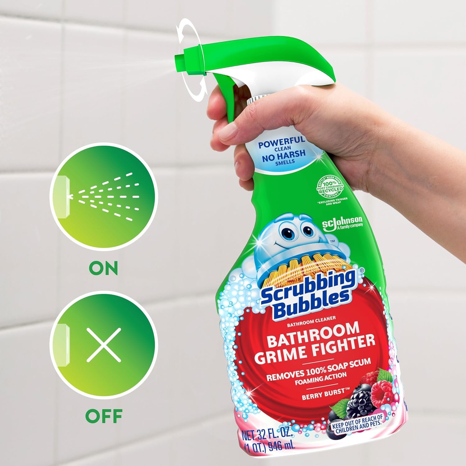 Scrubbing Bubbles Bathroom and Shower Cleaner Spray, Foaming Action Bathroom Grime Fighter Removing Soap Scum, Berry Burst Scent, 32oz - Image 5