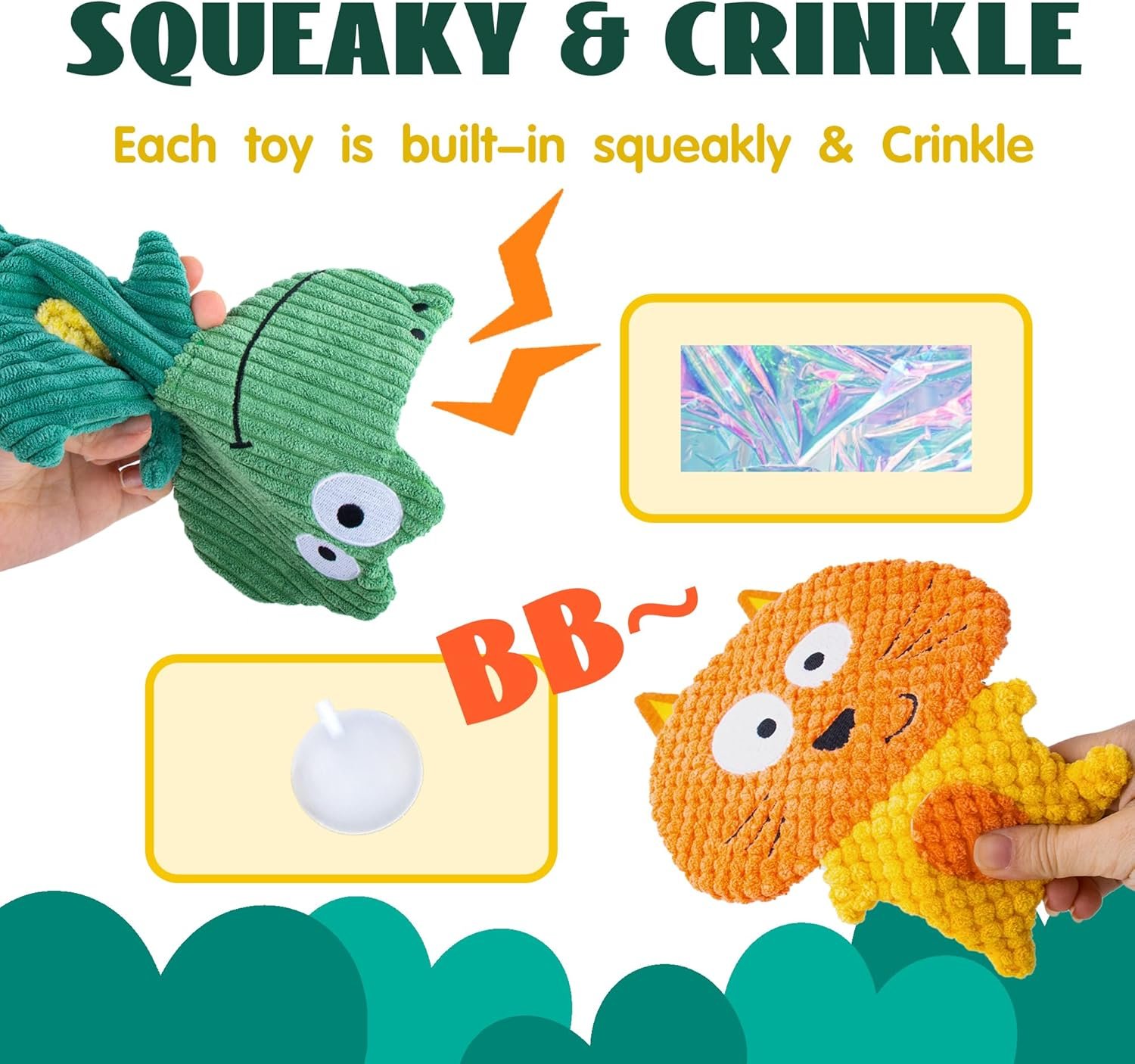 No Stuffing Dog Toys, 8 Pack Dog Squeaky Toys, Durable Plush Dog Toys, Cute Animal Plush Toys, Pet Entertaining Toys Interactive Teething Chew Toys Bulk for Puppy Small Medium Breeds - Image 3