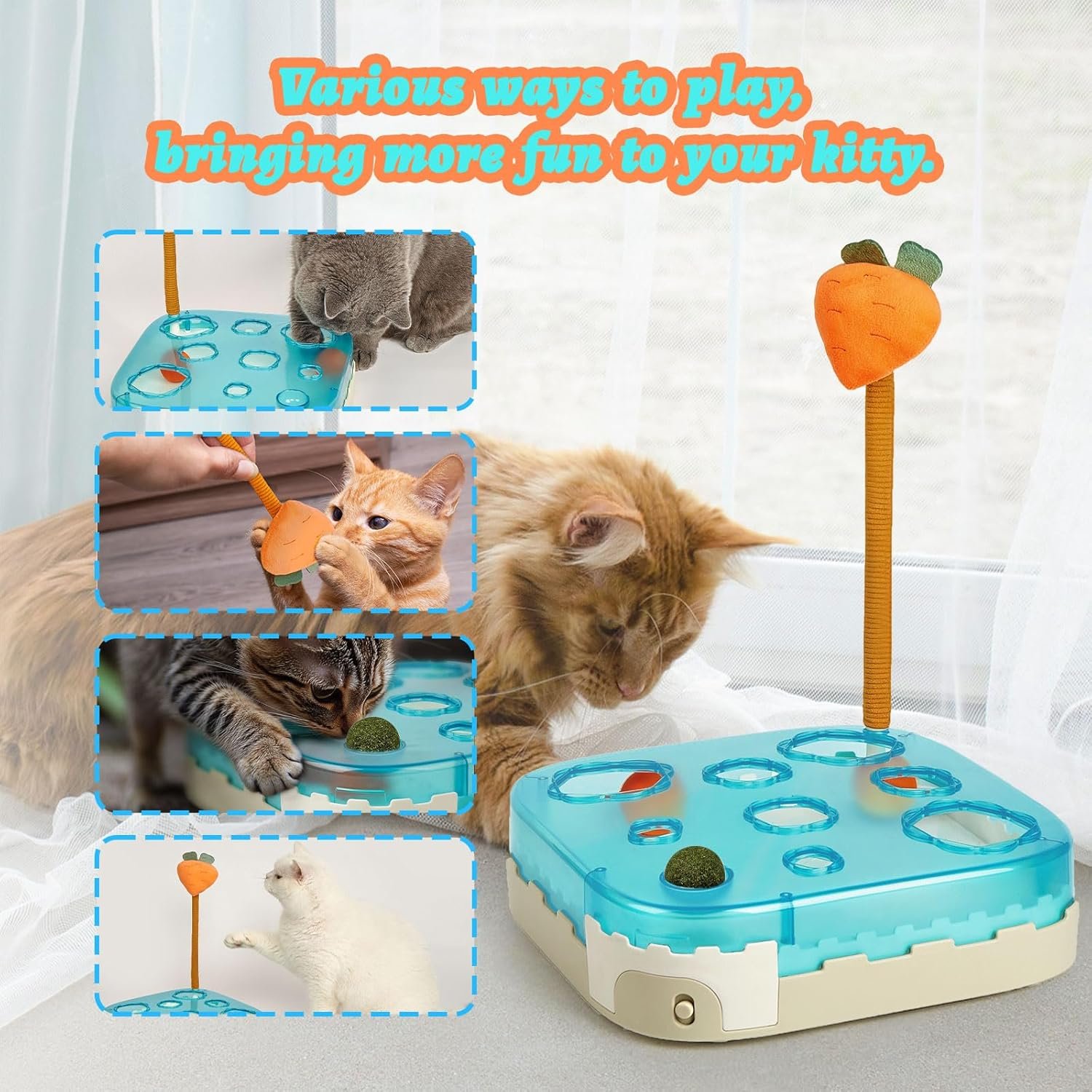 4-in-1 Electric Automatic Cat Toys - Interactive Cat Toy for Indoor Cats with Rolling Ball, Cat Feather Wand, and Catnip Ball for Kittens and Cats - Image 3