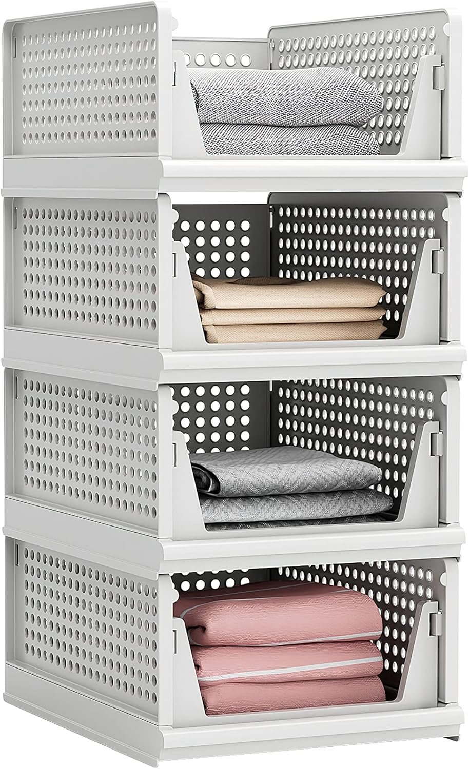 Stackable Plastic Storage Basket Closet Organizer Bin Foldable Clothes Organizer Storage Drawer Shelf Container for Living Room Bathroom Kitchen Office - Image 9