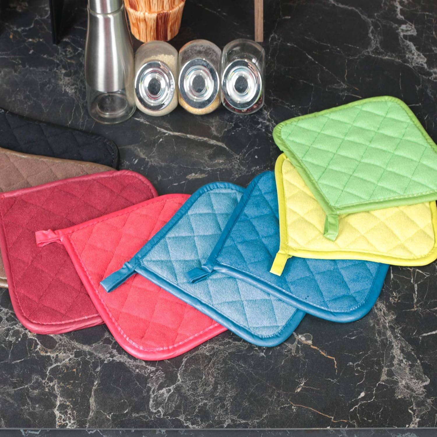 Joyhalo 6 Pack Pot Holders for Kitchen Heat Resistant Pot Holders Sets Oven Hot Pads Terry Cloth Pot Holders for Cooking Baking - Image 7