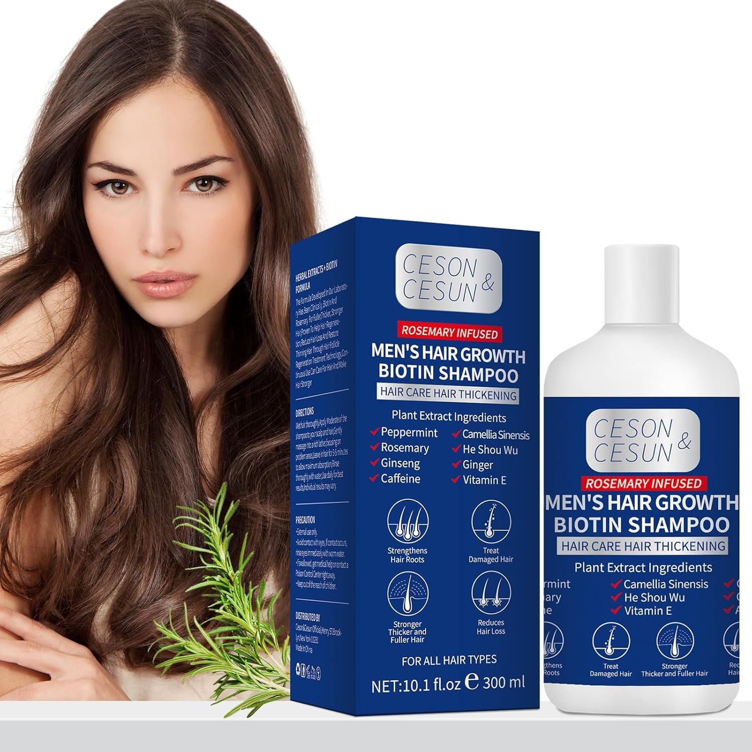 Ceson&Cesun Hair Growth Shampoo Organics Anti-Thinning Biotin Thickening Shampoo Infused with Rosemary, CLINICALLY TESTED Effective - Strengthening Hair Thickening Products for Men & Women 10.1 Oz - Image 2