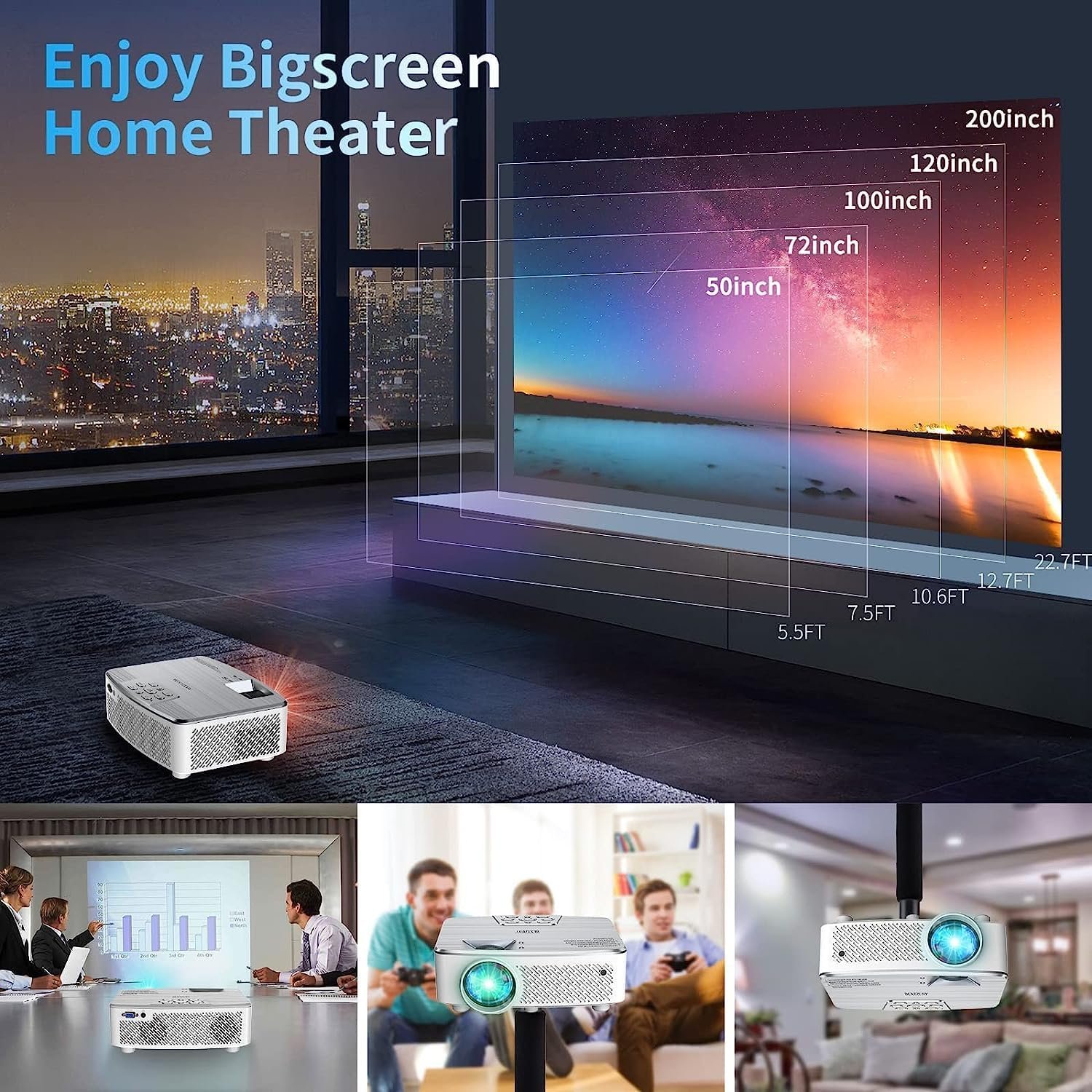 Projector with Bluetooth, Native 1080P Full HD Projector with Speaker, 9500 Lumens Outdoor Portable Movie Mini Projector Compatible with Laptop, Smartphone, TV Stick, Xbox, Roku - Image 3