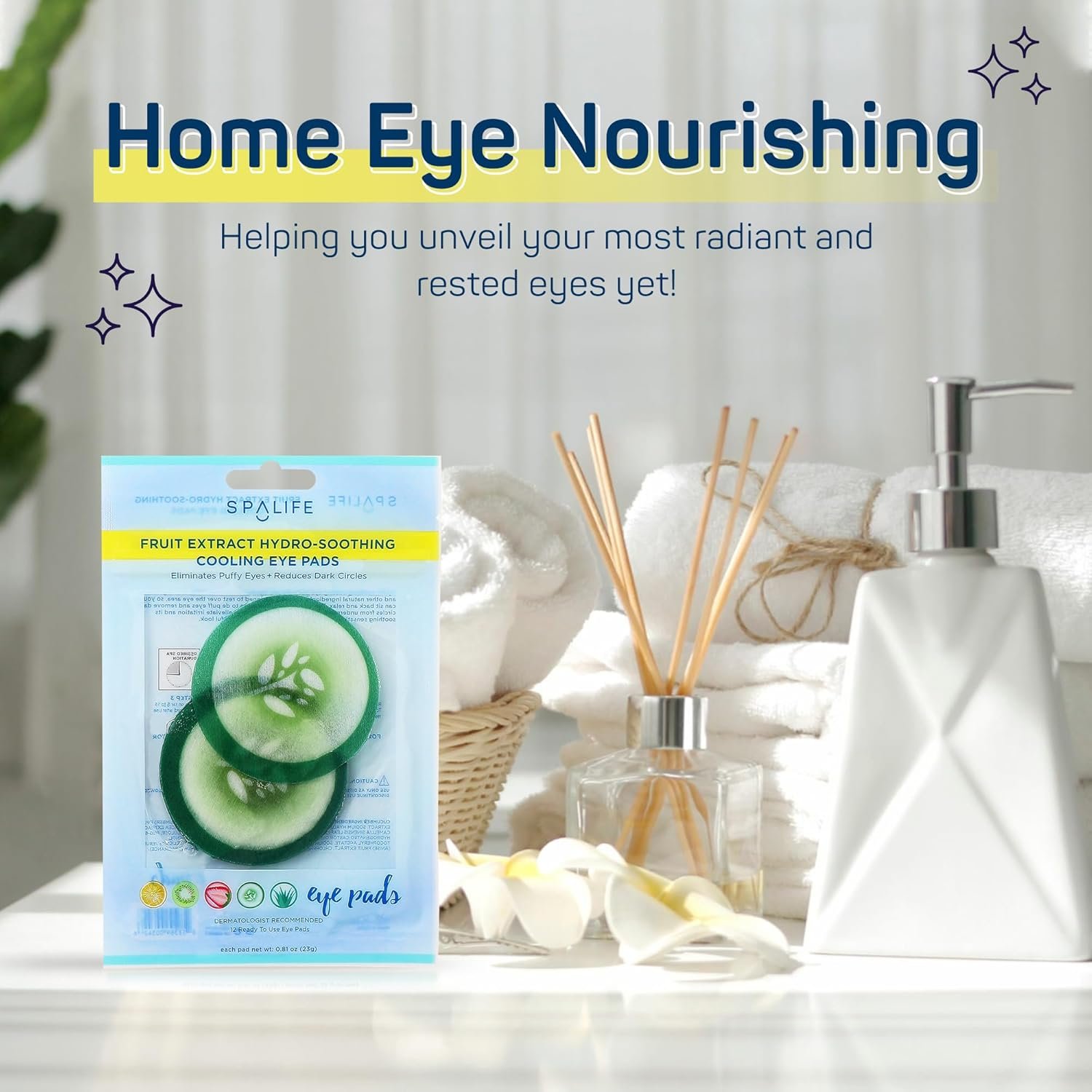 SpaLife Cooling Eye Pads - Korean Soothing Eye Pads for Dark Circles, Puffy Eyes, and Wrinkles - 48 Pads with Fruit + Vegetable Extracts - Revitalizing Hydrating Eye Pads for Eye Treatment (Cucumber) - Image 7