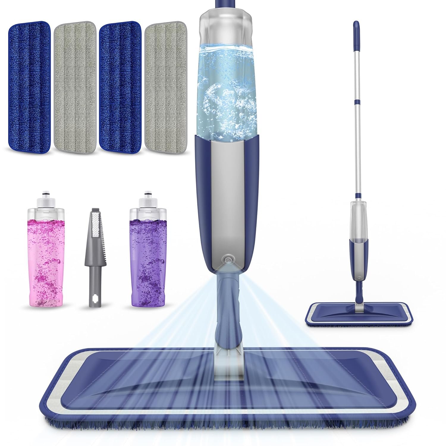Wet Dust Mops for Hardwood Floor Cleaning - MEXERRIS Microfiber Spray Mops with 4X Reusable Washable Pads 2X Bottles Wood Floor Mops with Spray Home Commercial Use for Hardwood Laminate Tiles Floors - Image 2