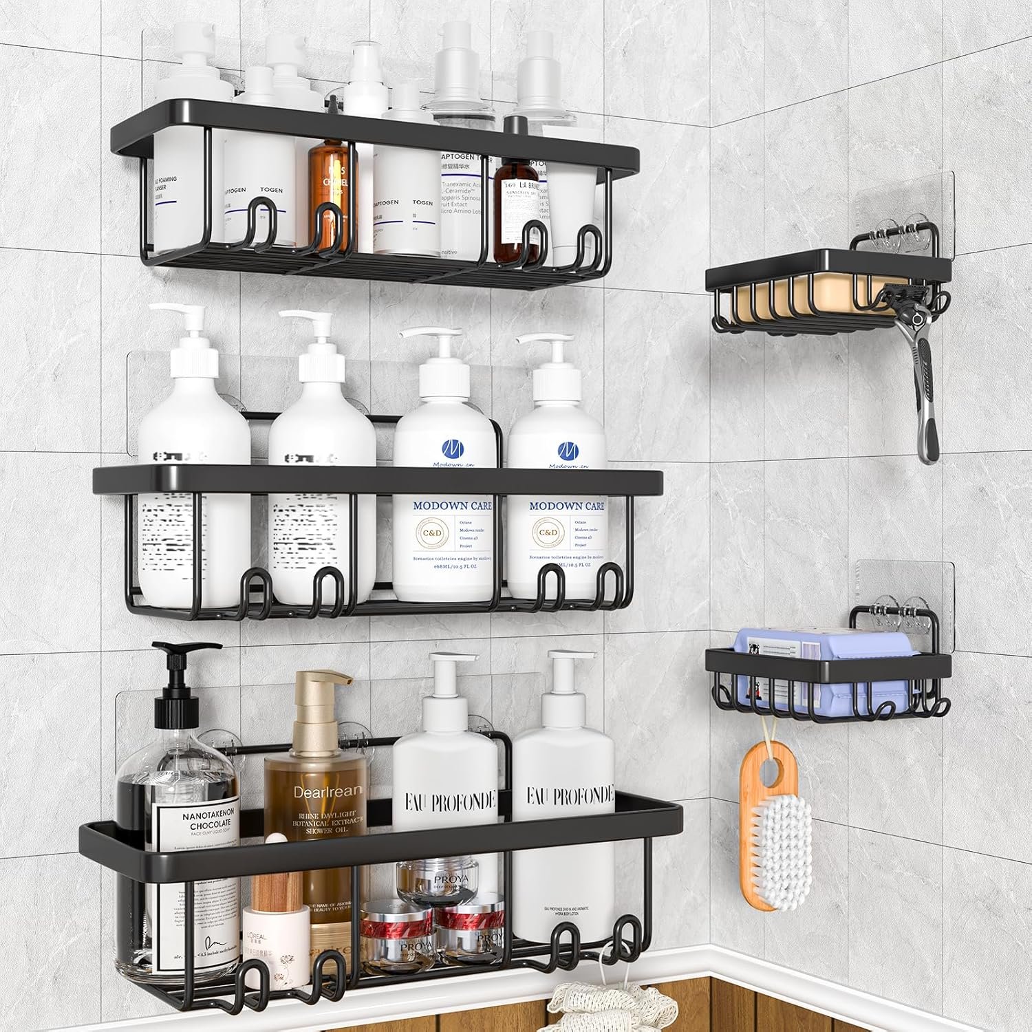 Adhesive Shower Caddy 5 Pack,Shower Organizer,No Drill Shower Shelf,Shower Shelf with Soap Holder,Large Capacity,Rust Resistant,Ideal for Bathroom and Kitchen Storage - Image 2