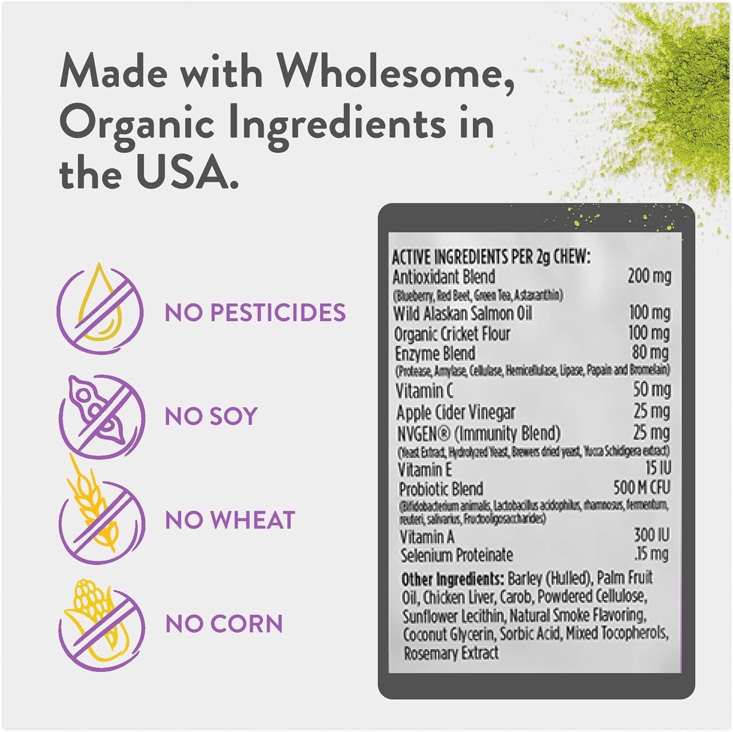 Green Gruff Detox Immunity Dog Probiotics for Digestive Health - Dog Allergy Relief & Immune Support for Dogs - Organic Dog Immune Supplement with Protein, Multivitamin & Omega 3 Fish Oil - 24 Chews - Image 6