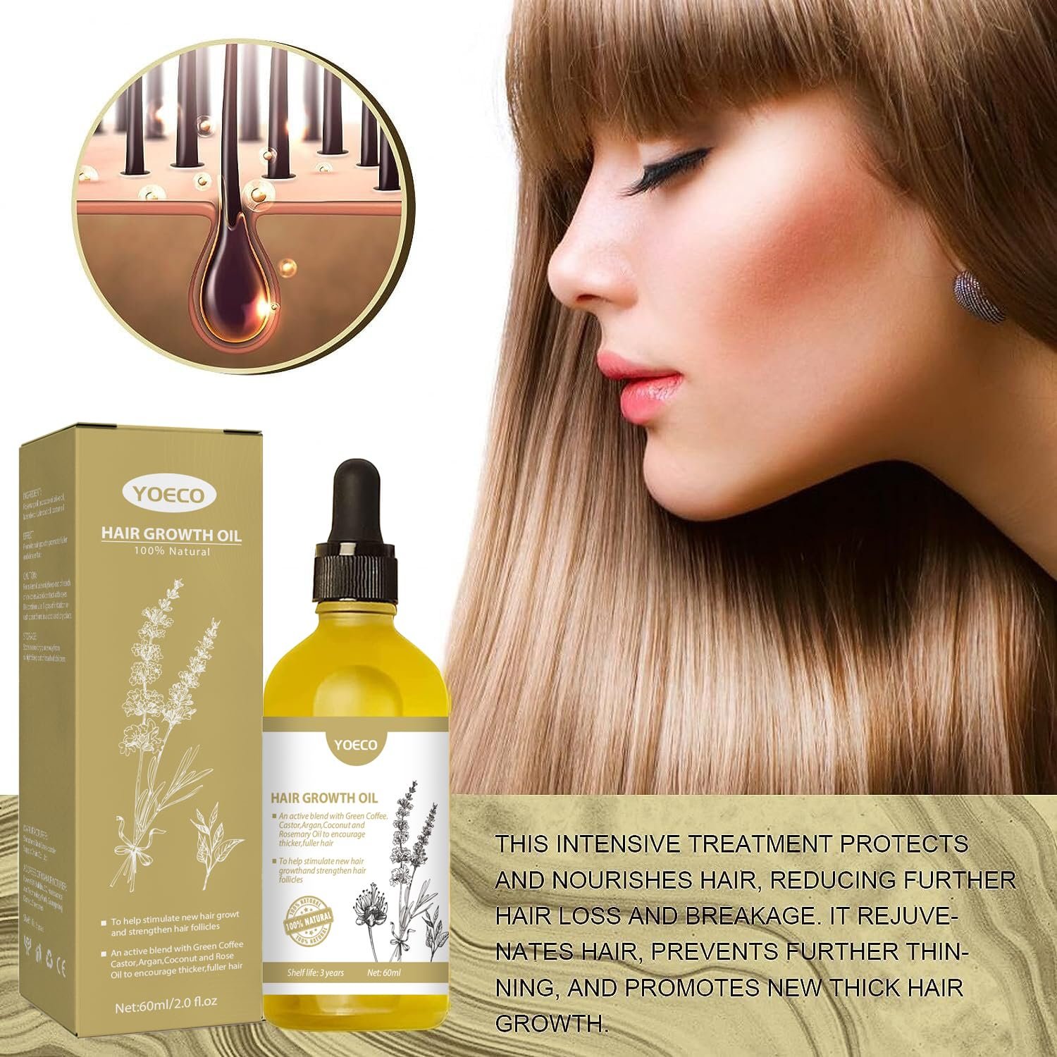 YOECO 3 PCS Carvenchi Natural Hair Growth Oil for Dry Damaged Hair, Rosemary Oil Organic for Women and Men - Image 3