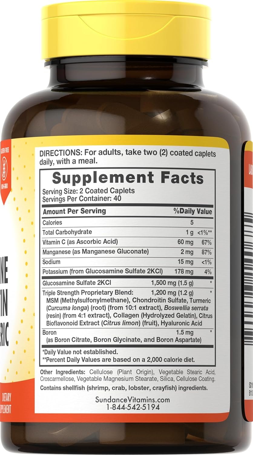 Sundance Glucosamine Chondroitin with MSM and Turmeric | 80 Caplets | Triple Strength Formula | Non-GMO and Gluten Free Supplement - Image 7