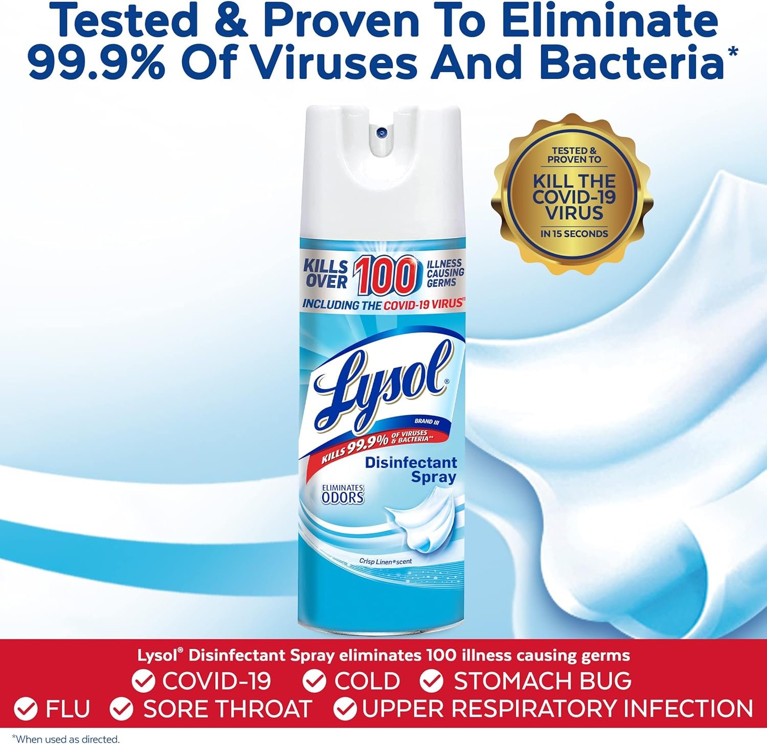 Lysol Sanitizing and Antibacterial Spray for Disinfecting & Deodorizing, Crisp Linen, 12.5 Fl Oz - Image 4