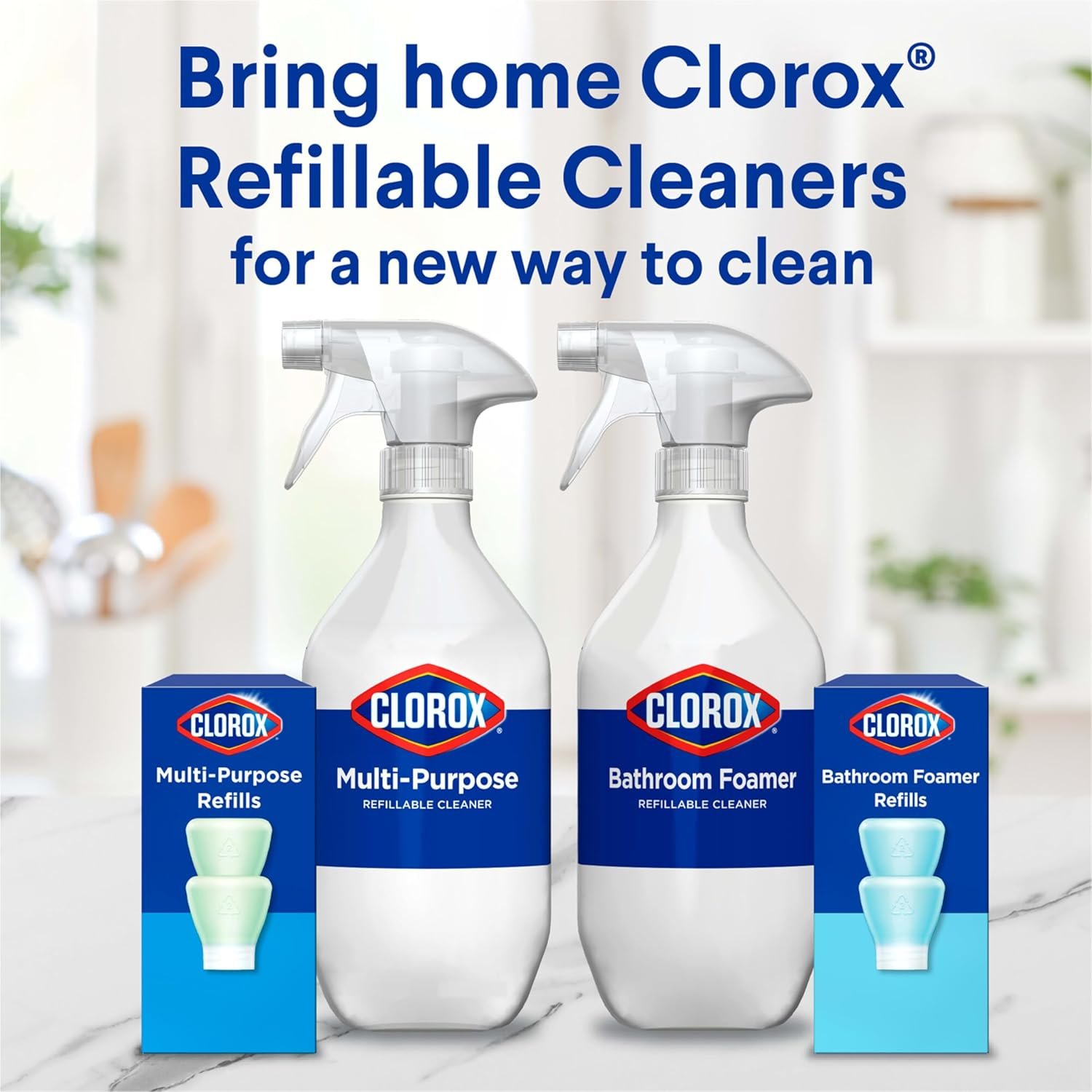 Clorox Multi-Purpose Cleaner System Starter Kit, Household Essentials, 1 Bottle and 1 Refill, Crisp Lemon, 1.13 Fl Oz - Image 8