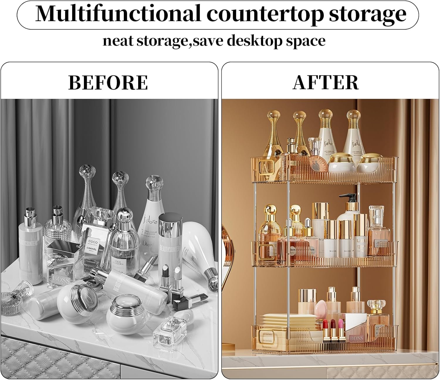 KSDSOAM 3 Tiers Bathroom Countertop Organizer, Cosmetics Skincare Organizers Holder for Perfume, Bathroom Organizers and Storage for Dresser Vanity Tray Sink (Gold) - Image 8