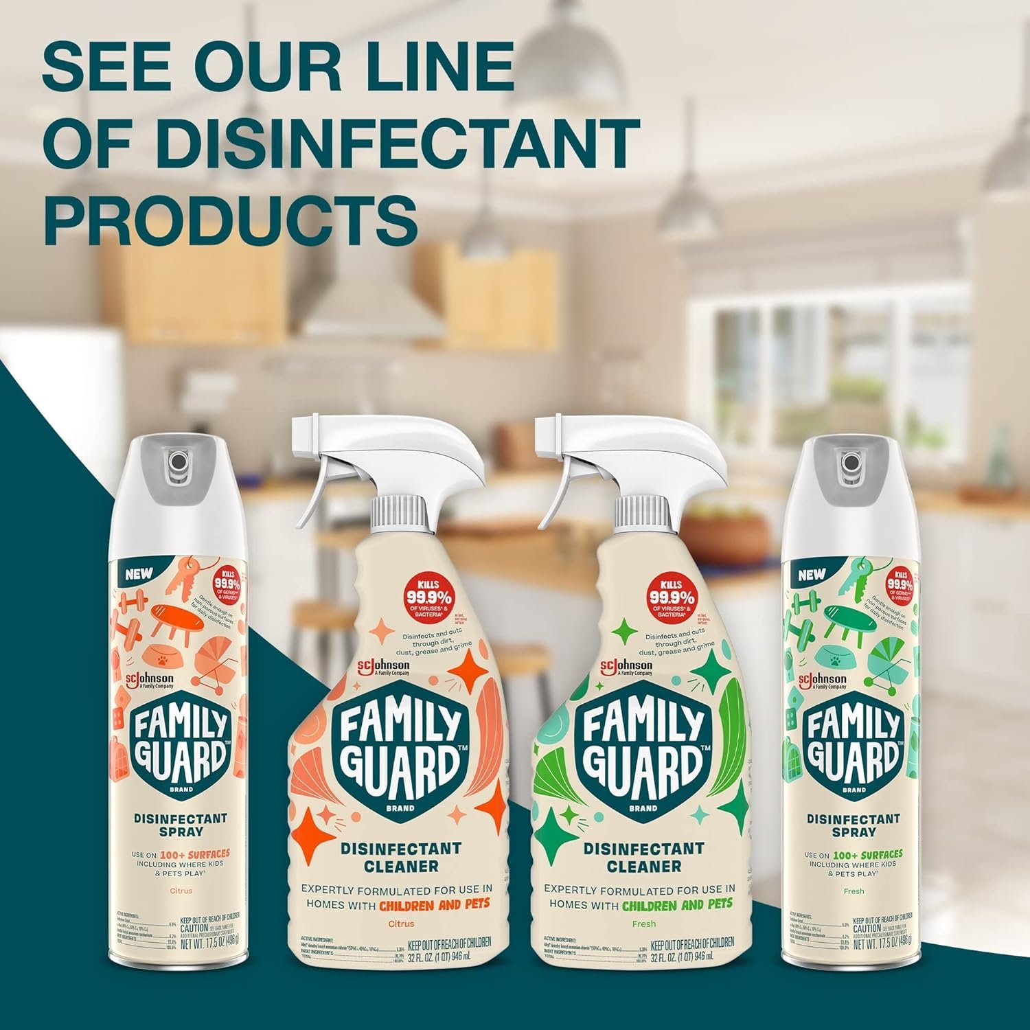 FAMILYGUARD Brand Disinfectant Spray Trigger & Multi Surface Cleaner, Antibacterial Spray, Expertly Formulated for Use In Homes with Children & Pets, Citrus Scent, 32 oz (Pack of 3) - Image 9