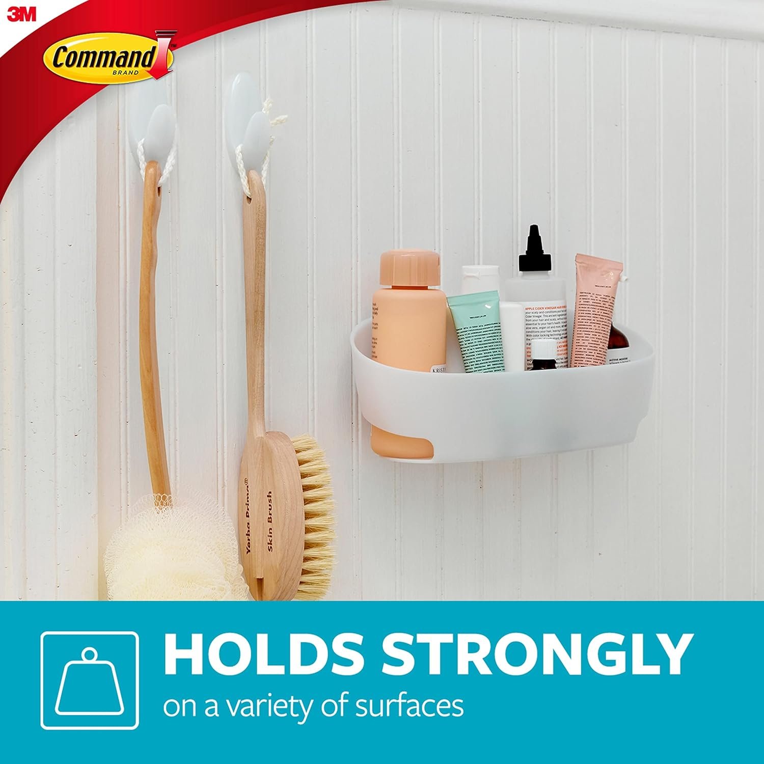 Command Shower Caddy with 4 Water Resistant Command Strips, Holds up to 6.5 lb, 11.46" x 4.66" x 4.82" Damage Free Bathroom Organization, Proven to Hold Better Than Suction Cups - Image 3