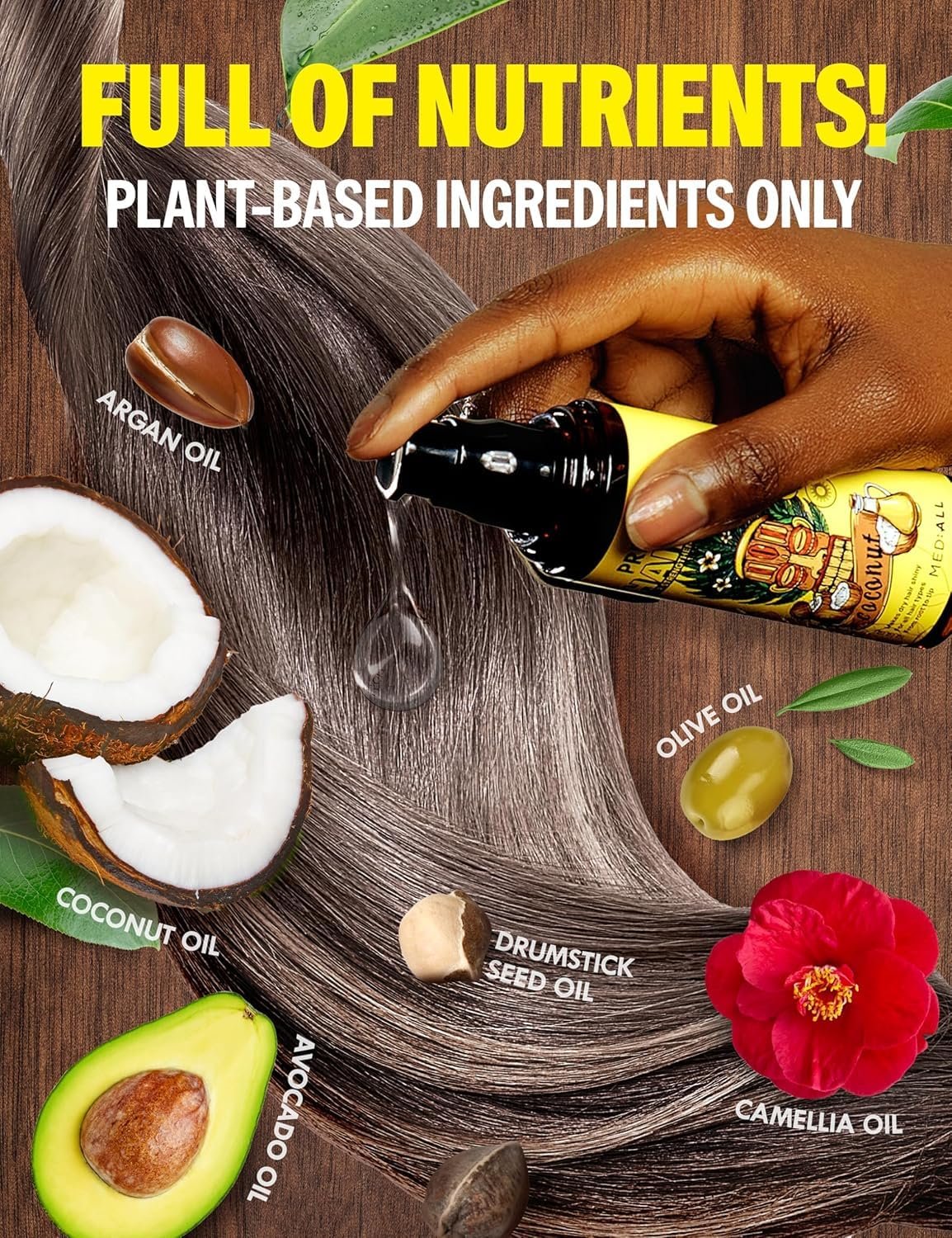 MEDIALL Intensive Hair Oil Serum for Frizzy & Damaged Hair |Hair Regrowth Tonic | Hydrating & Moisturizing Hair Growth Serum w/Coconut, Argan, Avocado, Camellia Seed & Olive Oils (1.85 fl oz) - Image 7