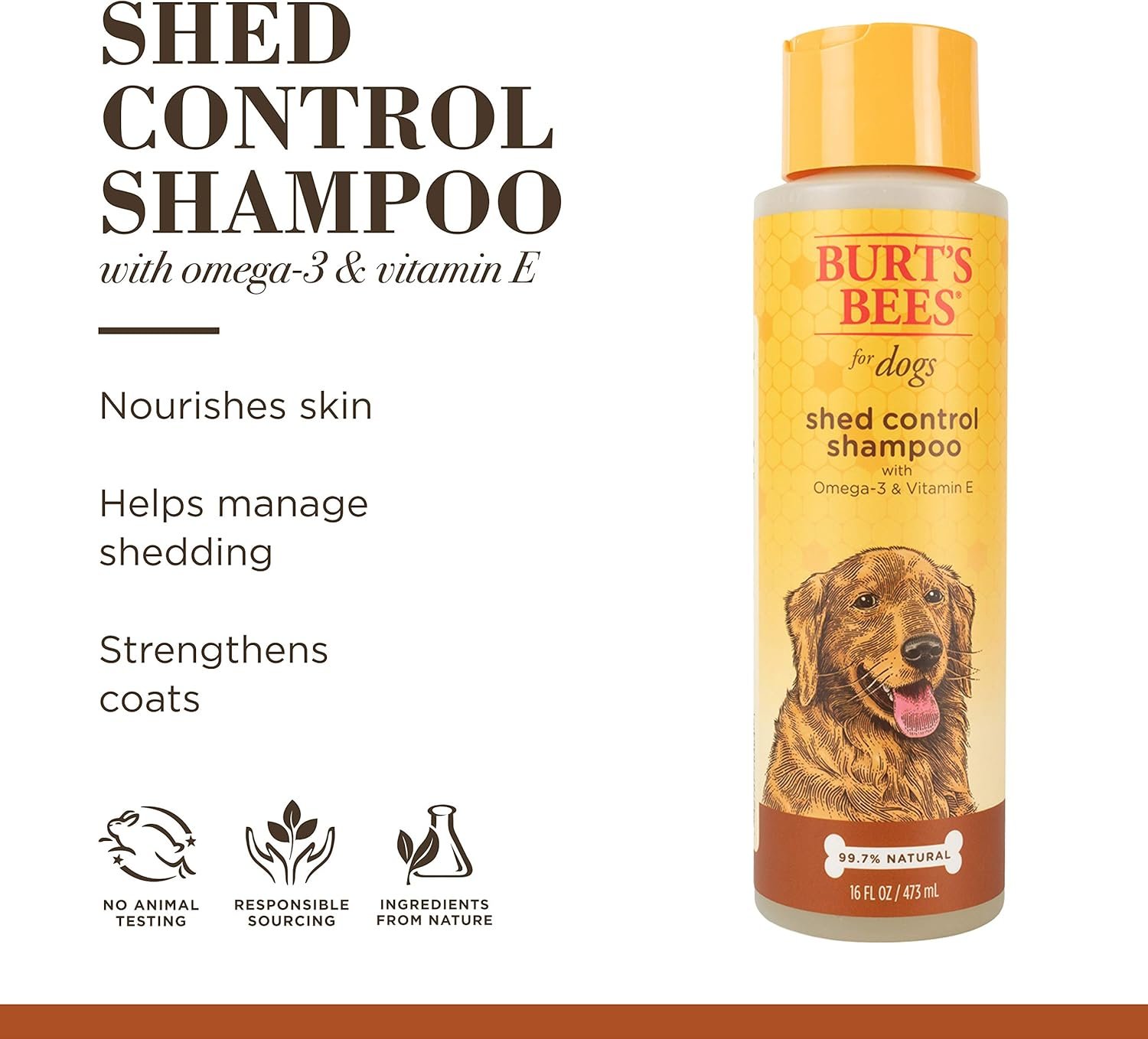Burt's Bees for Pets Shed Control Shampoo for Dogs with Omega-3 and Vitamin E, 99.7% Natural Origin Formulas, Dog Shampoo for Reducing Shedding - Deshedding Dog Shampoo, 16 oz - Image 6