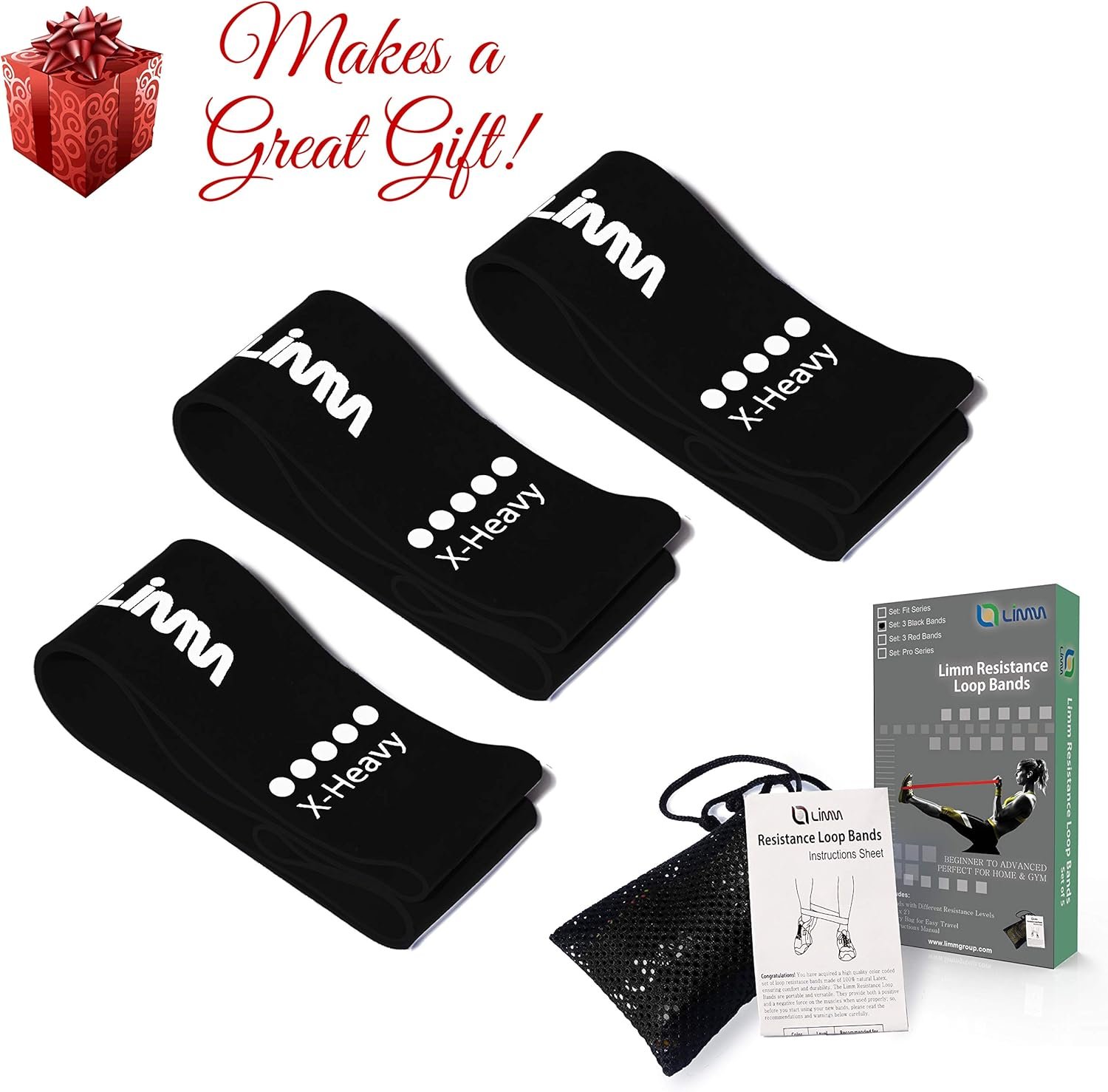 Limm Resistance Loop Exercise Bands - Set of 3 Bands for Working Out with Instruction Guide & Carry Bag - Mini Resistance Bands for Home Workouts, 12" x 2" - Image 5