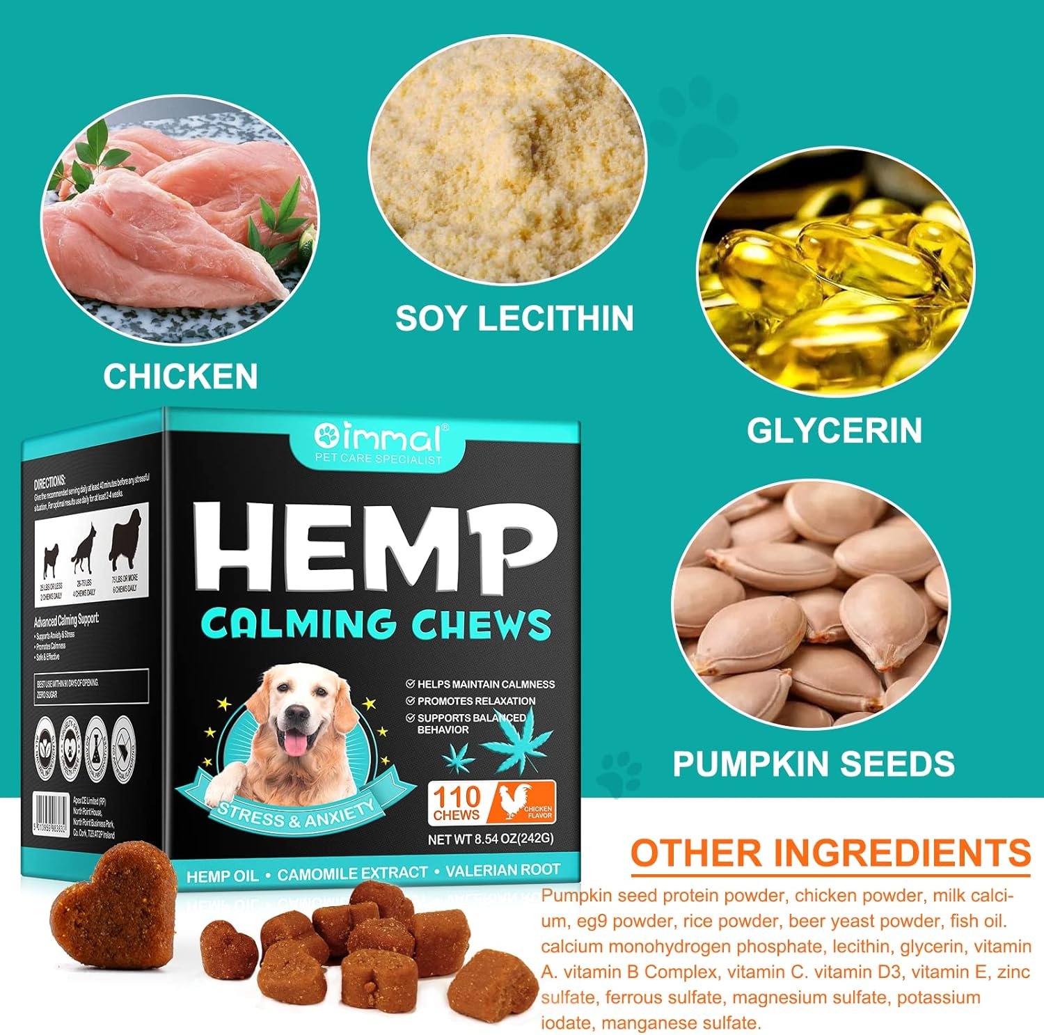 Calming Chews for Dogs, 110 Pet Care Calming Chews for Dogs with Hemp Oil, Dog Anxiety Relief During Thunderstorms, Separation, Delicious Dog Calming Treats for Dog Stress (Chicken) - Image 5