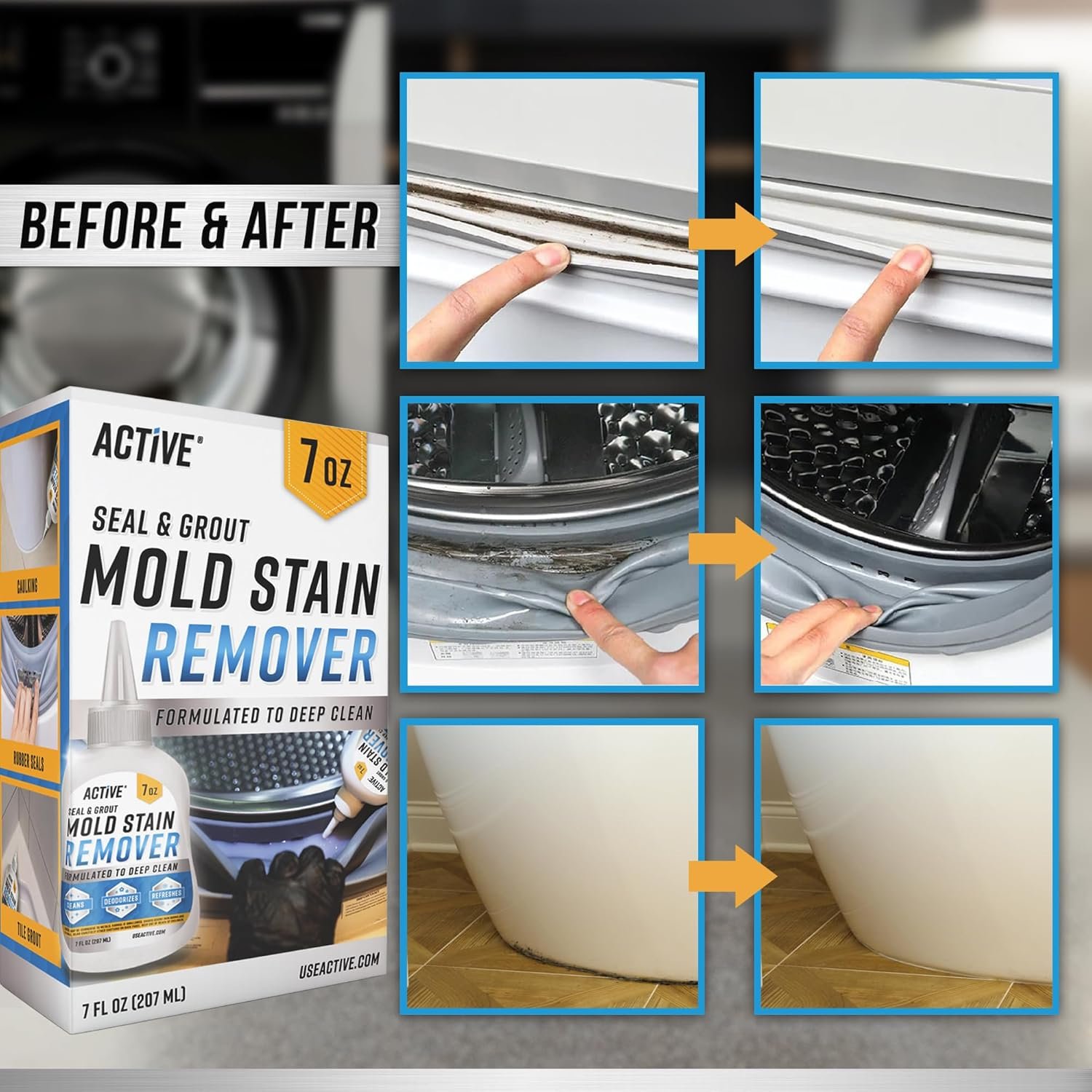 Mold Stain Remover Gel Cleaner - ACTIVE Heavy Duty Stain Cleaner for Front Loader Washing Machine Seal, Bathroom Grout, Shower, Caulk - Front Load Washer Cleaning Solution - 7 Fl Oz - Image 5