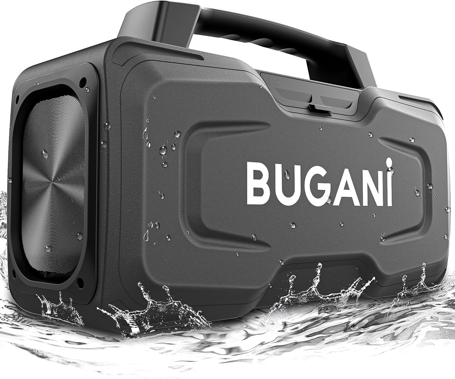 BUGANI Bluetooth Speakers, 80W Powerful Portable Wireless Speaker IPX7 Waterproof Speaker, Outdoor Loud Speaker with Handle 24H Playtime, Support Microphone AUX USB Suitable for Party, Pool, Black - Image 2