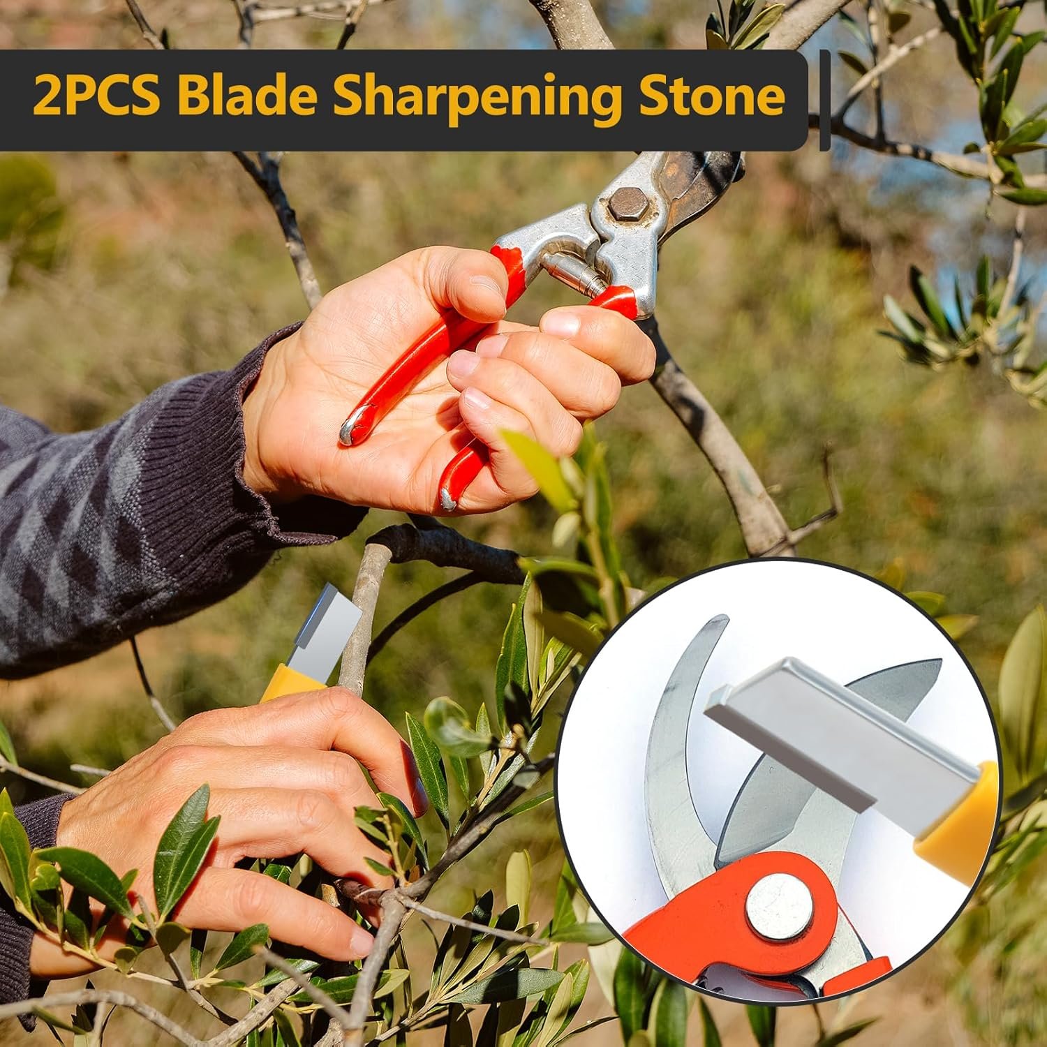 2PCS Garden Tool Sharpener, Blade Sharpener Stone for Garden Knife Sharpener, Shear Scissor Sharpener Blade Sharpening for Gardening Pruner/Pocket Knives (2, Yellow+Black) - Image 3